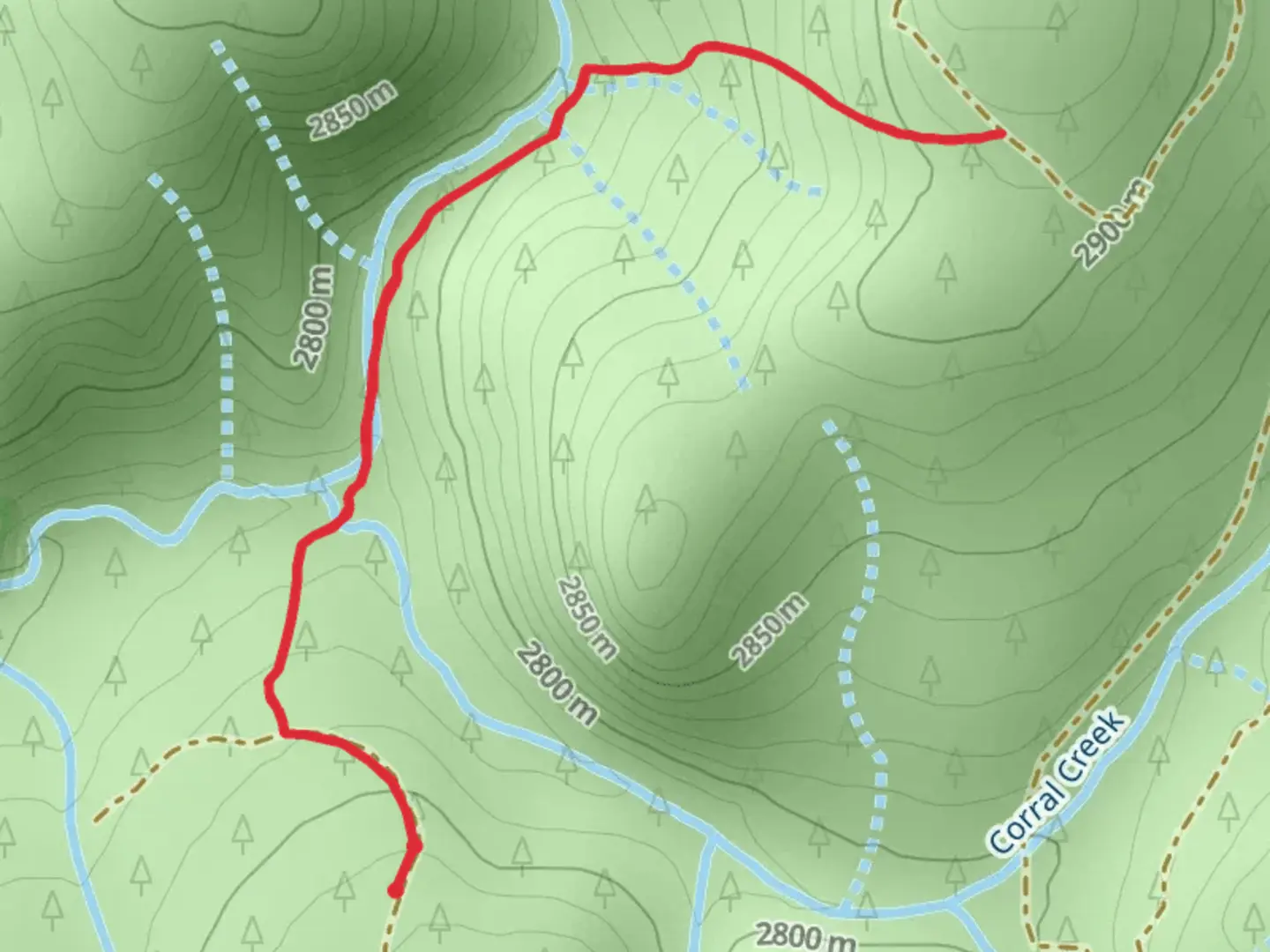 An image depicting the trail Wheatley Creek Cut Off via Wheatley Creek Trail and its surrounding area.