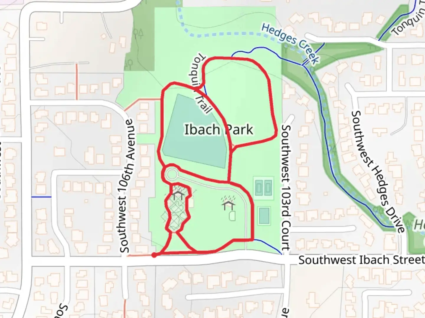 An image depicting the trail Ibach Park Loop and its surrounding area.
