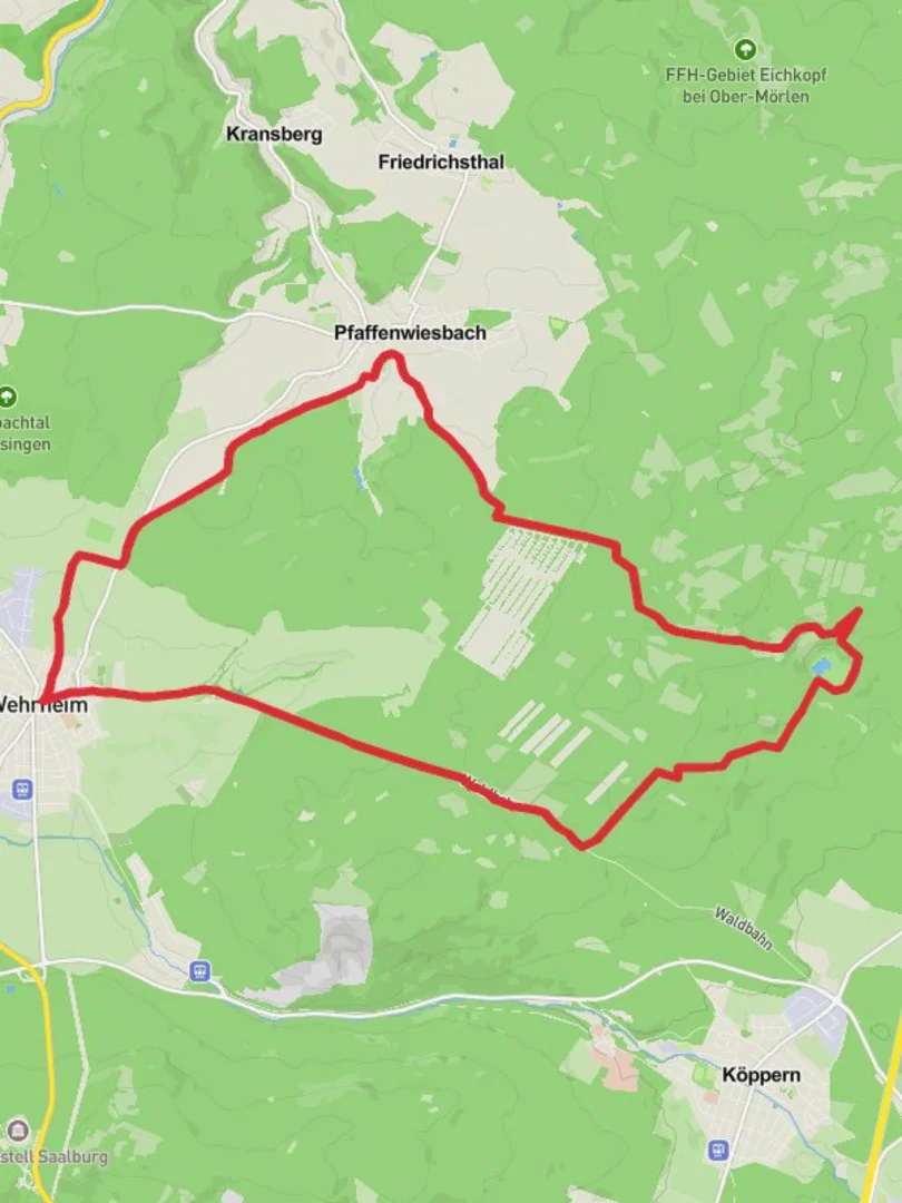 An image depicting the trail Wehrheim and Grober Steinbruch Loop and its surrounding area.