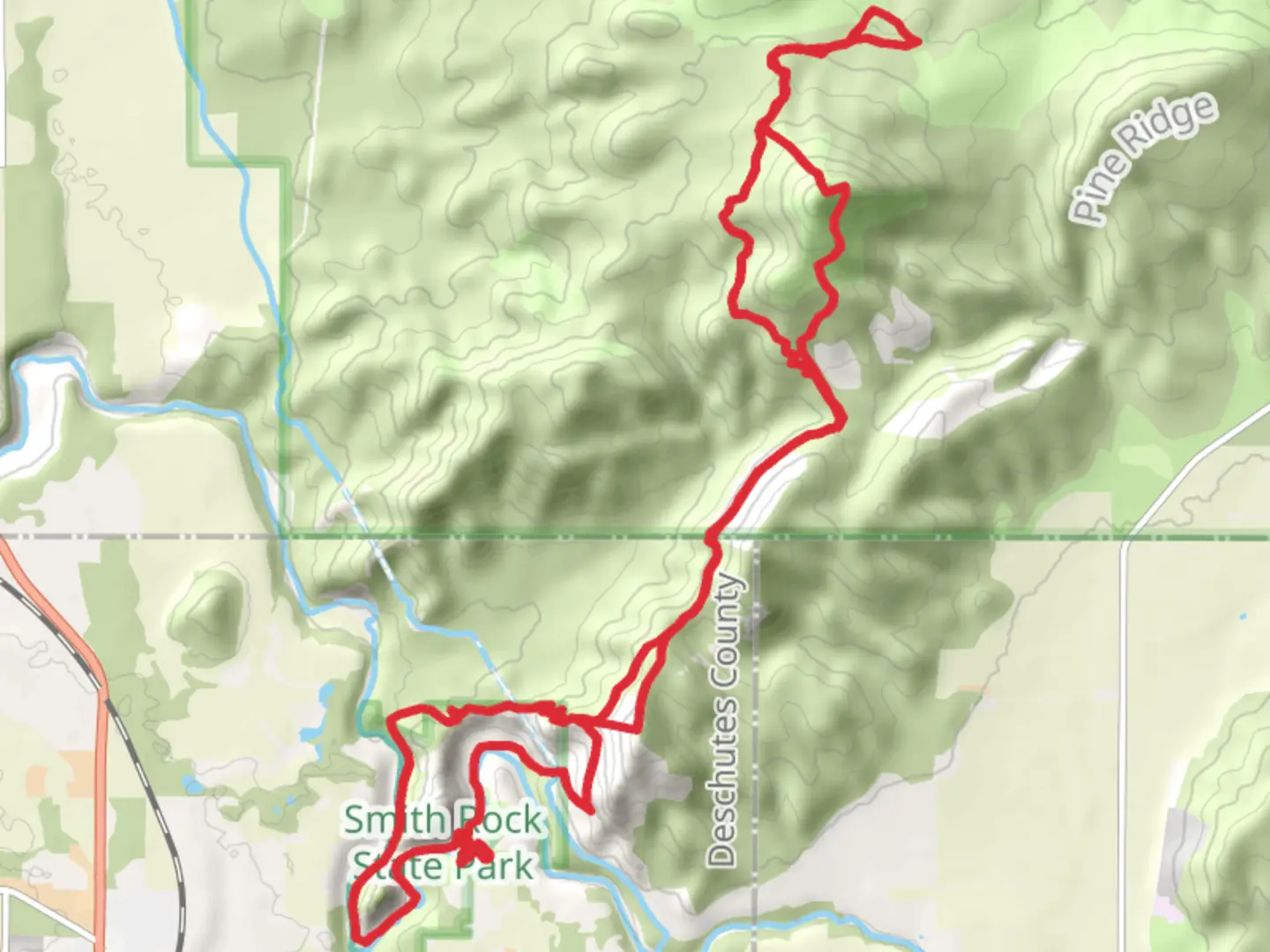 An image depicting the trail River and Gray Butte Loop Trail and its surrounding area.