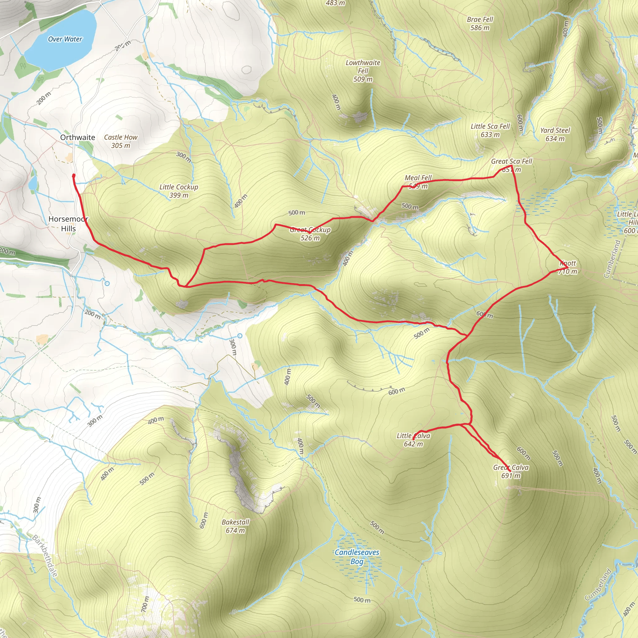 Great Cockup, Meal Fell, Knott and Great Calva Peak Loop - Orthwaite mobile static map