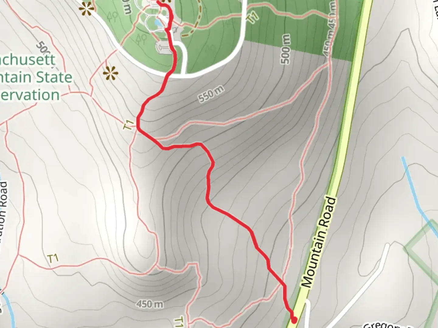 An image depicting the trail Mount Wachusett from Mountain Road and its surrounding area.