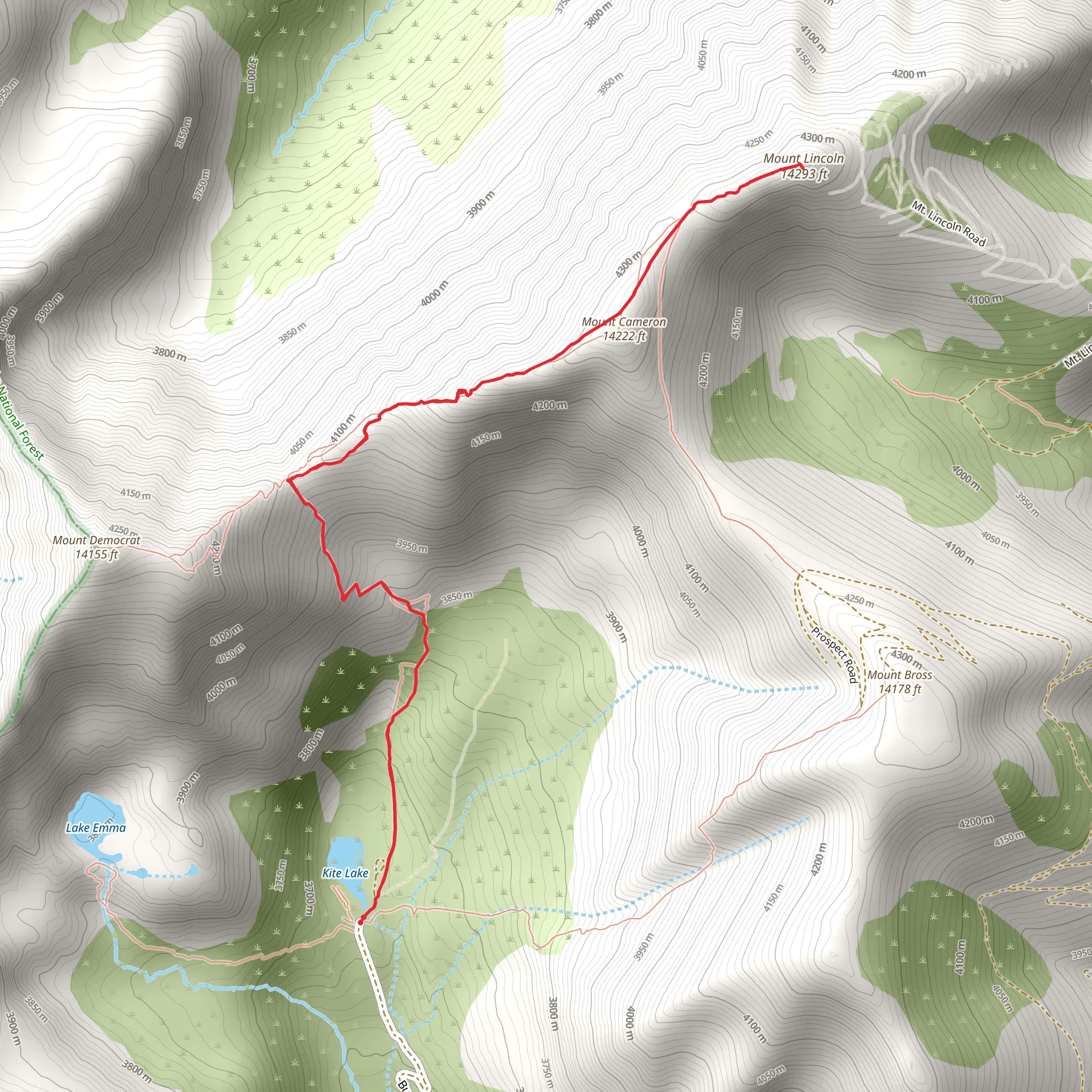Mount Lincoln and Mount Cameron Trail from Kite Lake mobile static map