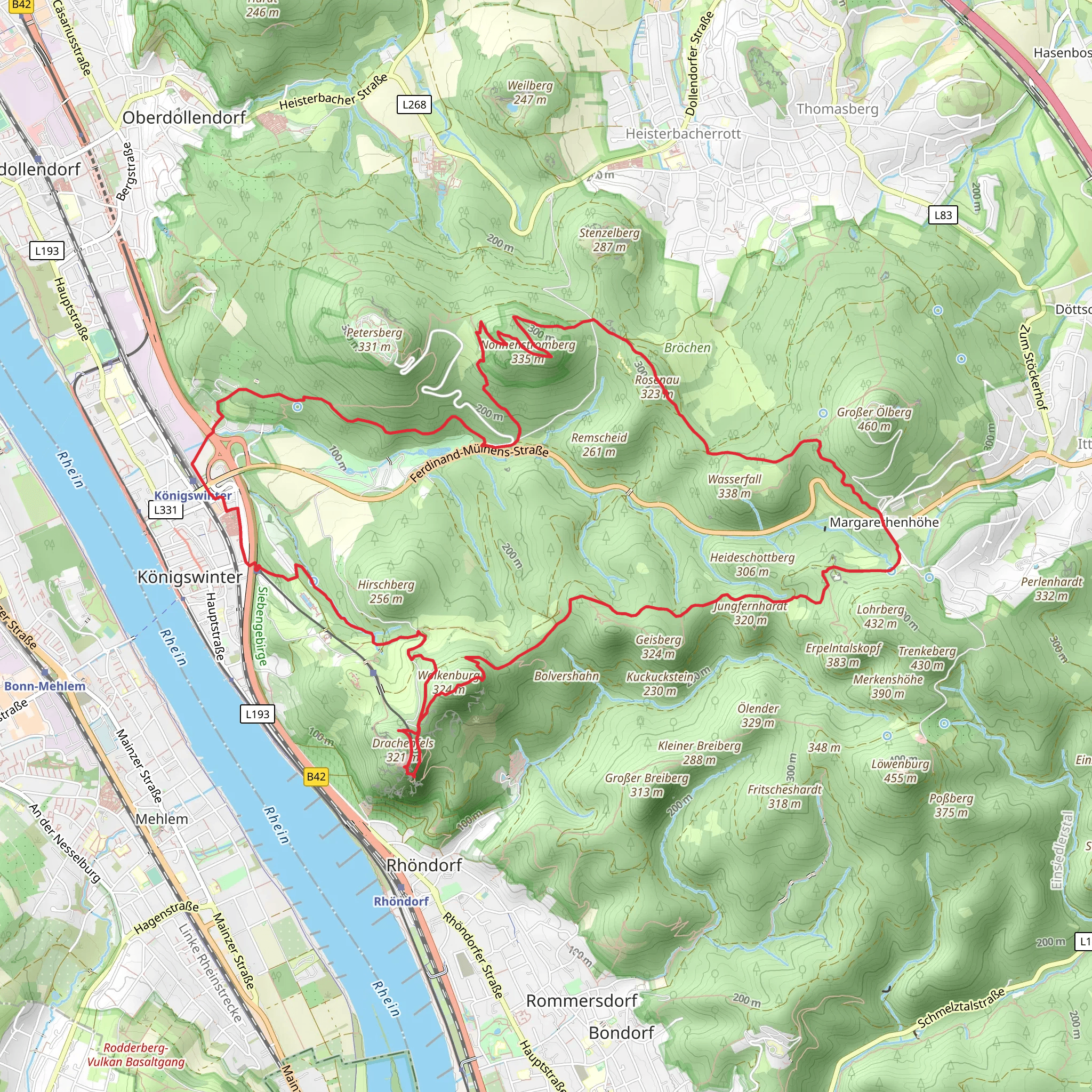 Nonnenstromberg via Beethoven Wanderweg and Der Wanderklassiker mobile static map