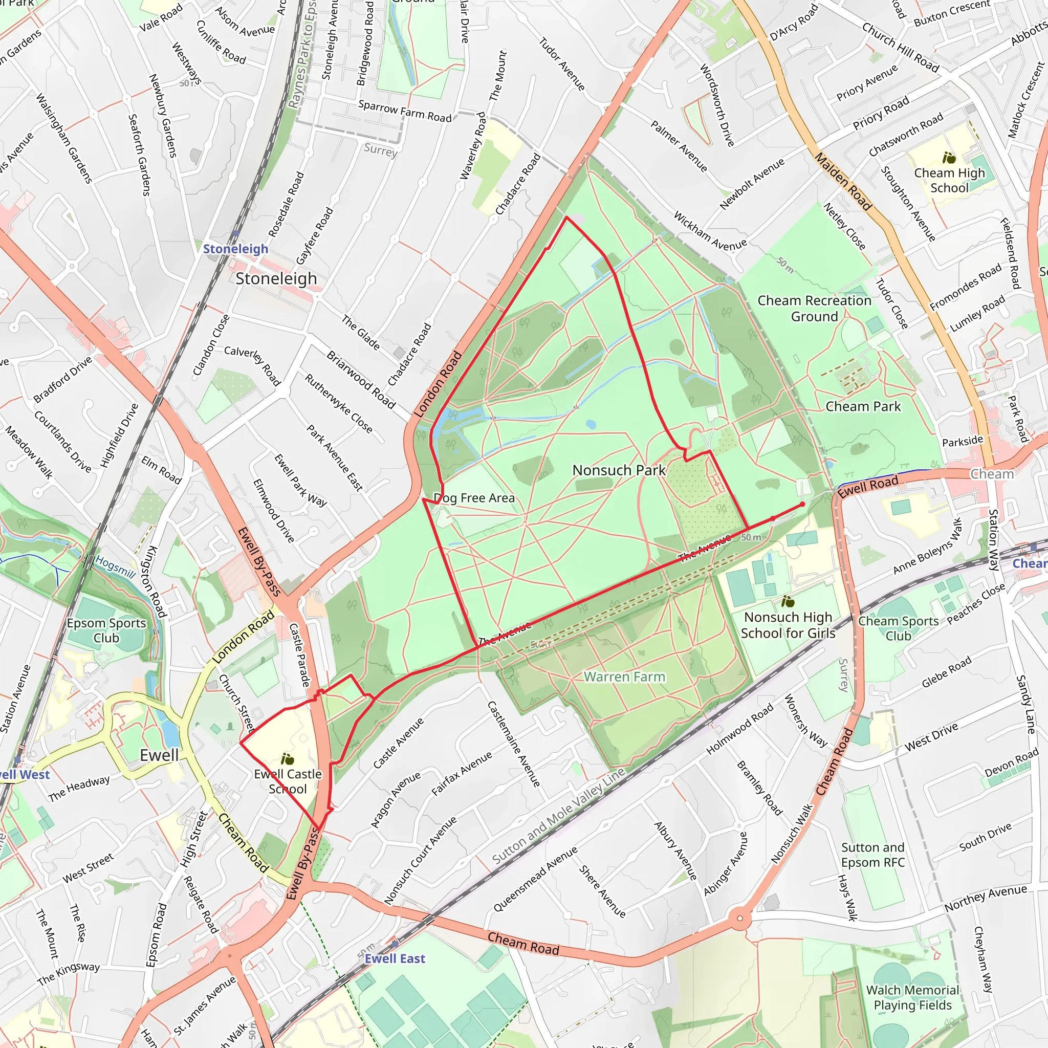 Nonsuch Park Loop mobile static map