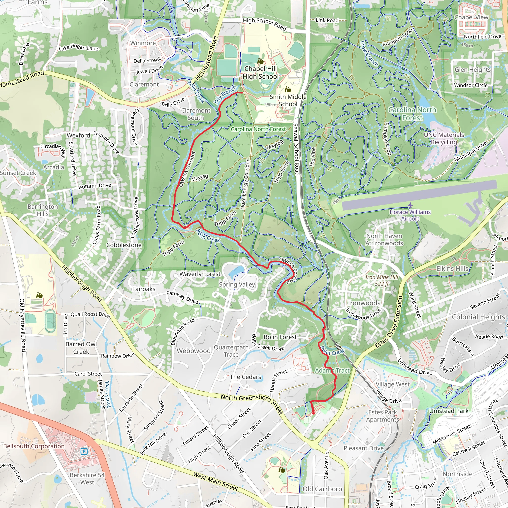 Bolin Creek Walkalong mobile static map