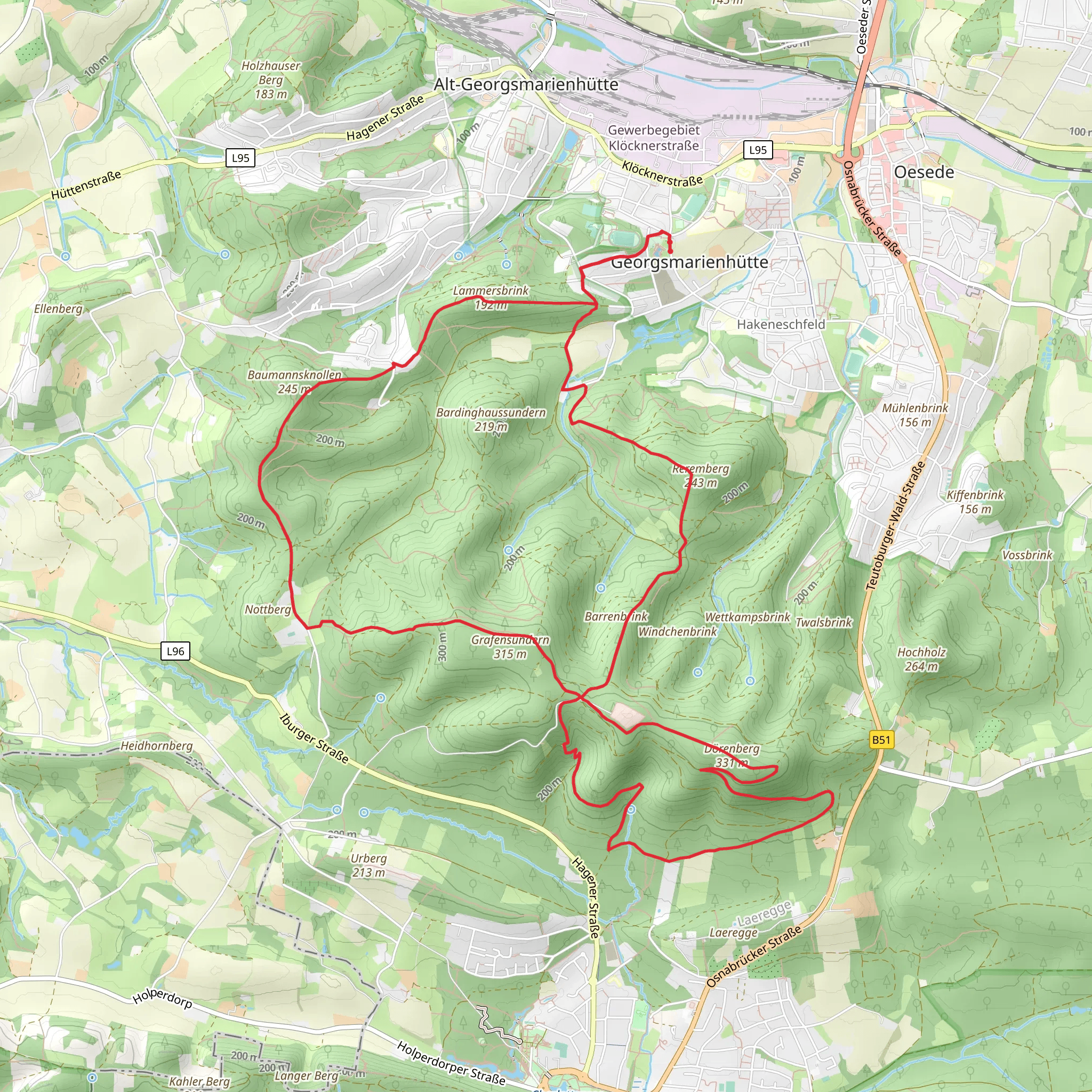 Iburger Wald, Reremberg and Dorenberg Loop mobile static map