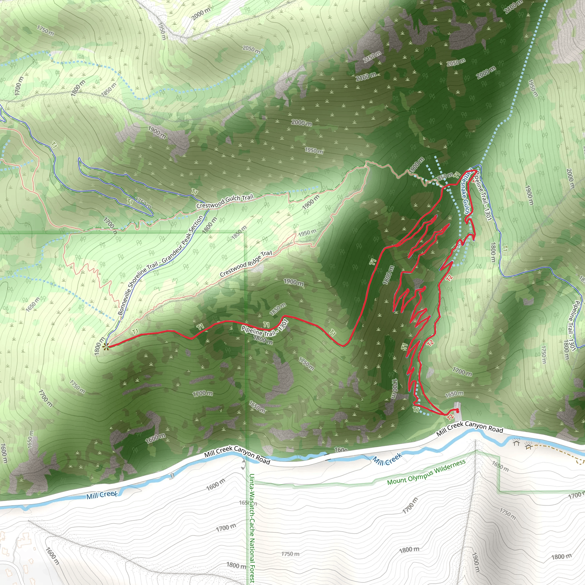 Rattlesnake Gulch trail, Pipeline Trail and Bonneville Shoreline Trail mobile static map