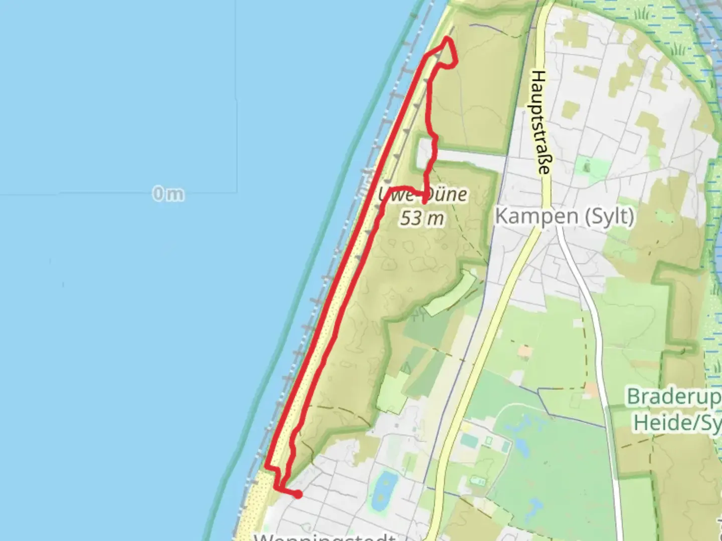 An image depicting the trail Uwe Duene and Sonnenterrasse Kampen Loop and its surrounding area.