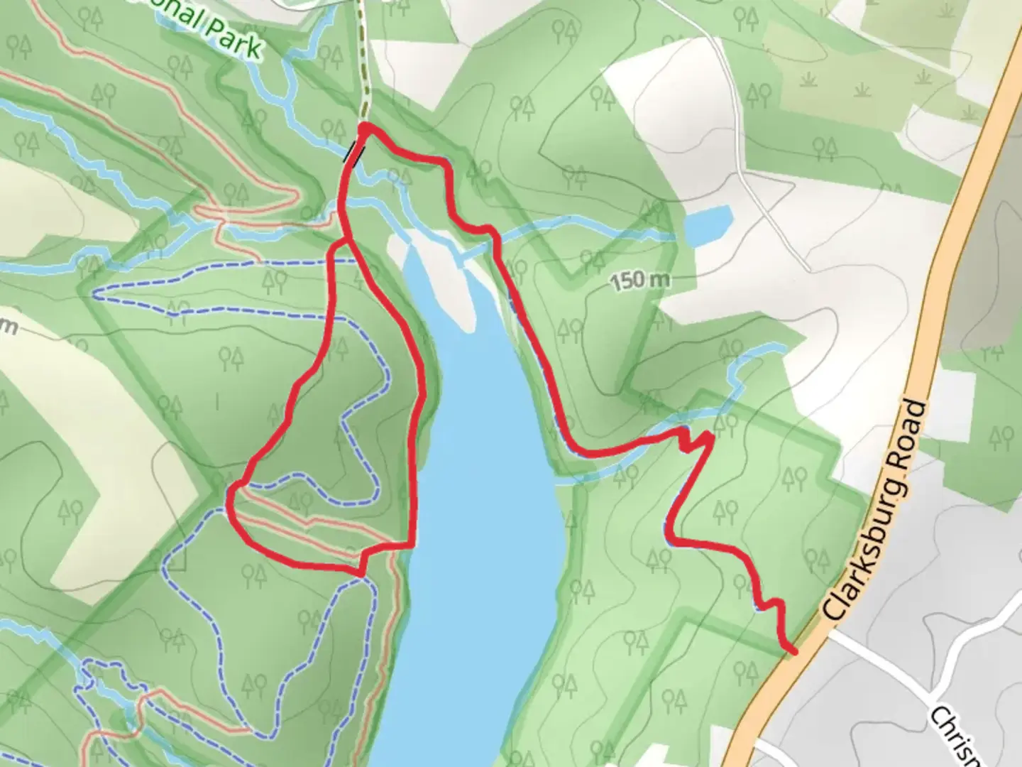 An image depicting the trail Cool Spring Run, Turkey Fan and Ten Mile Creek Road Loop Trail and its surrounding area.