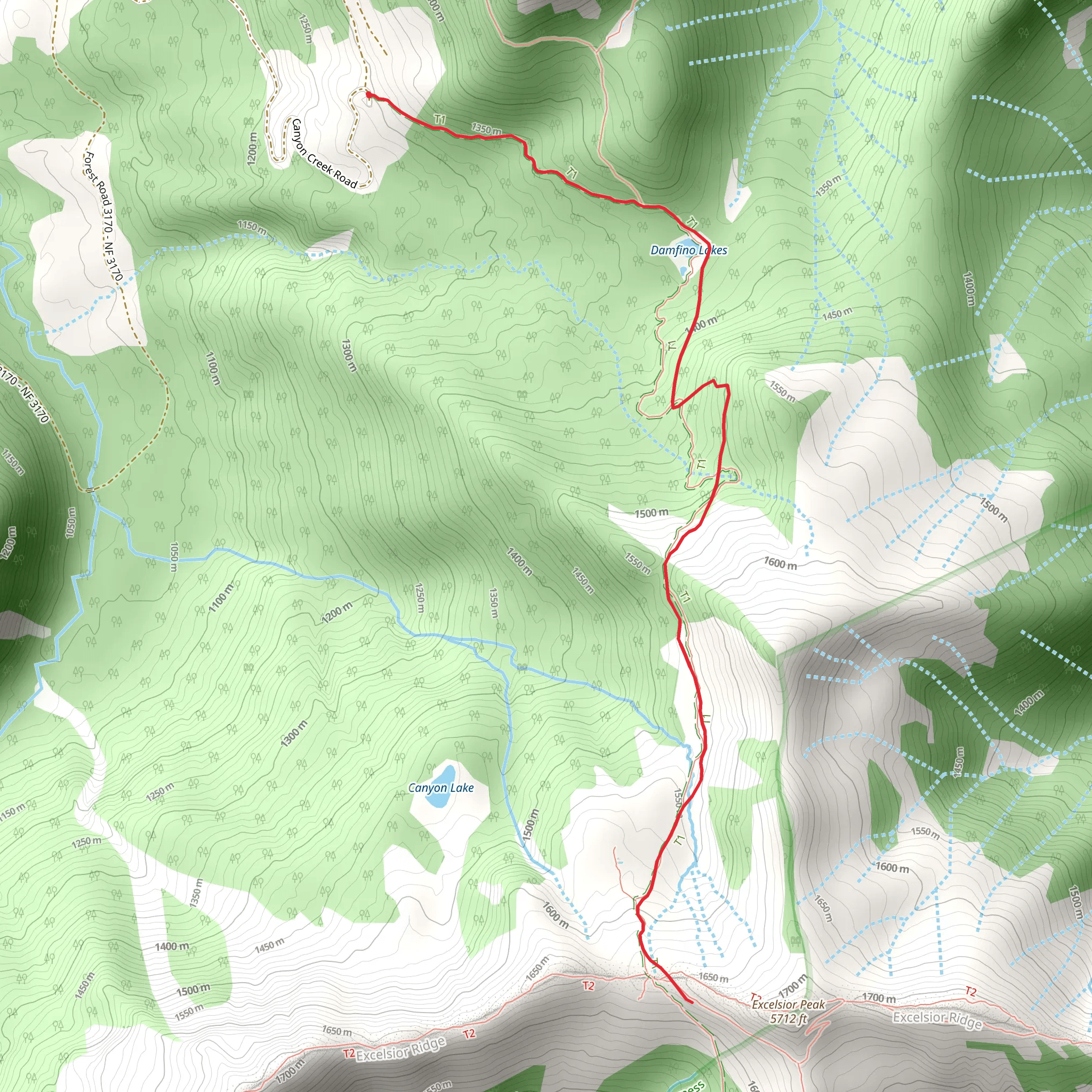 Damfino Lakes Trail mobile static map