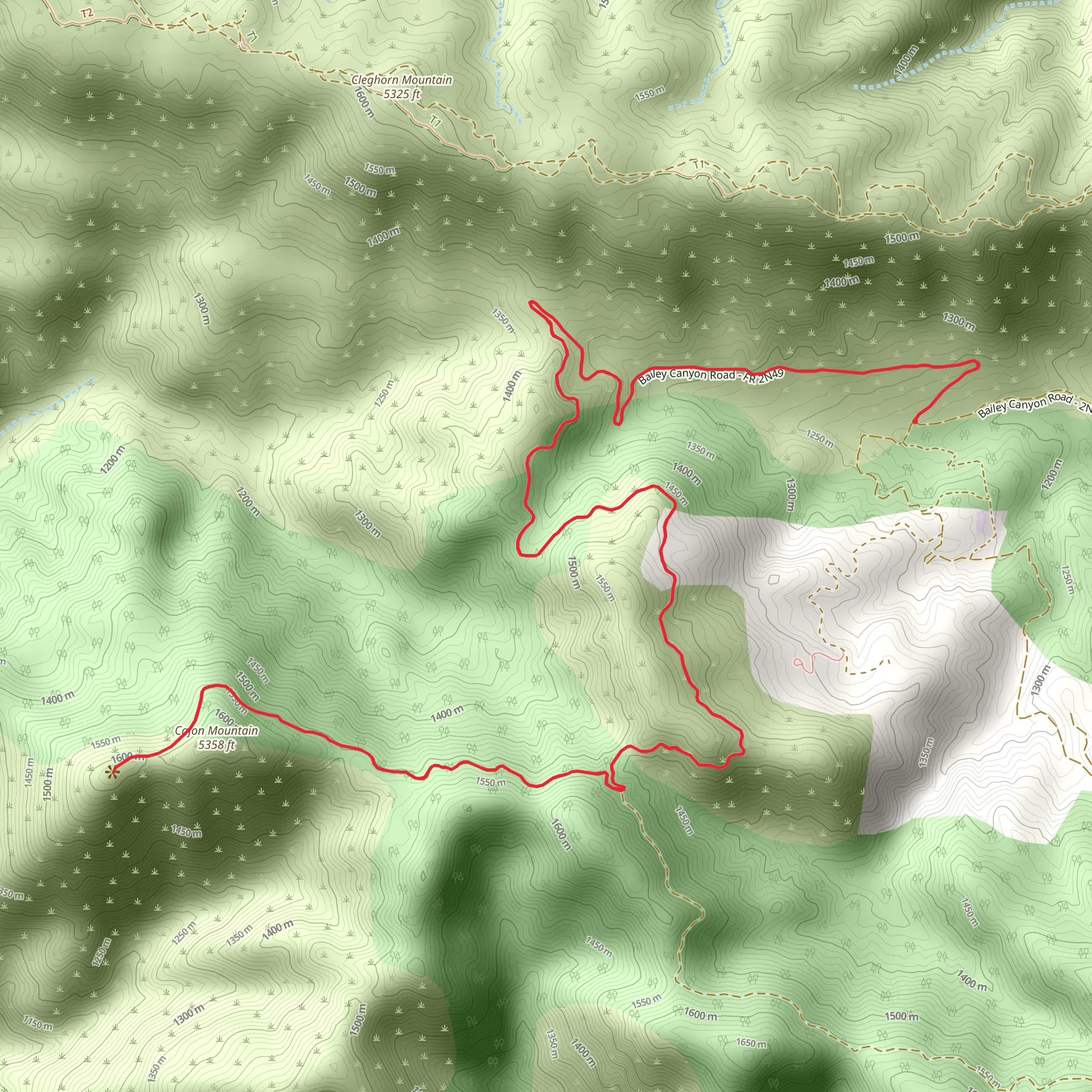Cajon Mountain via Bailey Canyon Road mobile static map