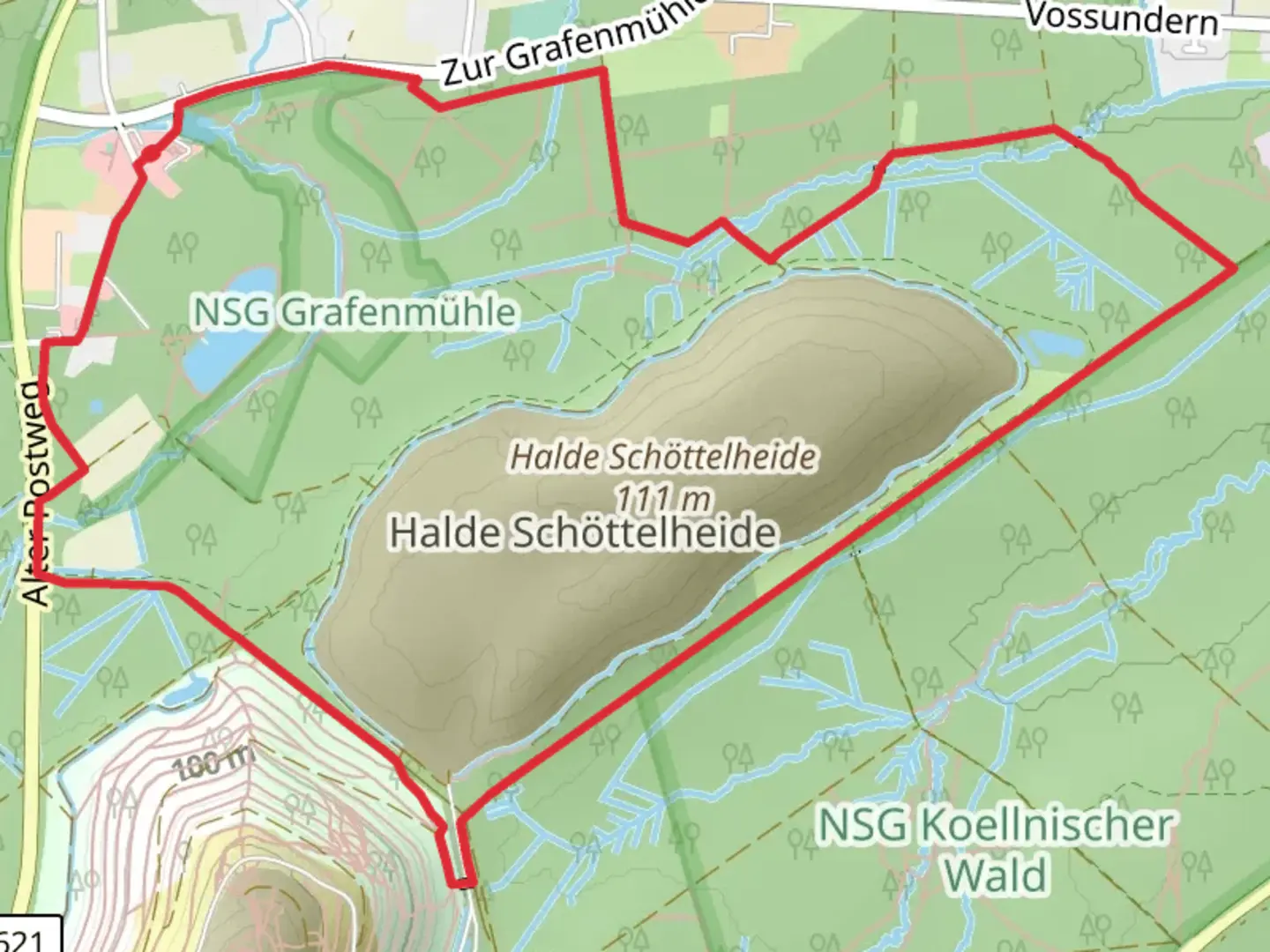 An image depicting the trail Grafenmuehle Rundweg and Gladbeck Holten Loop and its surrounding area.