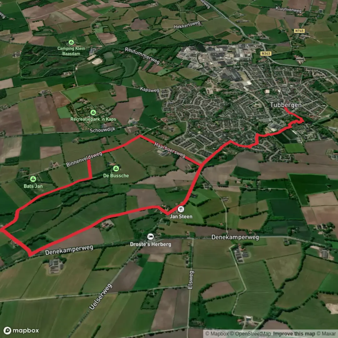 An image depicting the trail Tubbergen - Oranje Route and Hilligenpad Loop and its surrounding area.