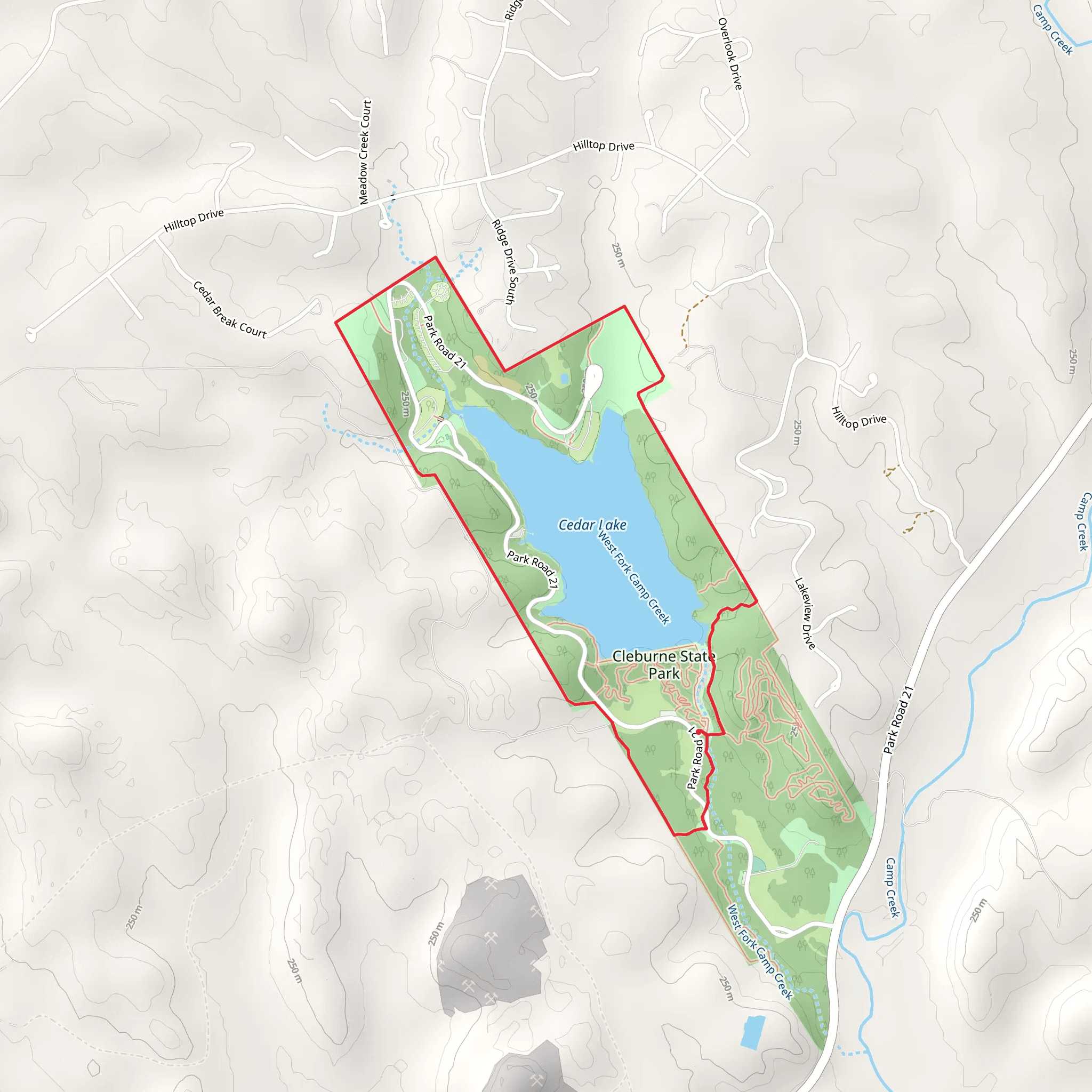 Cedar Lake Loop - Cleburne State Park mobile static map