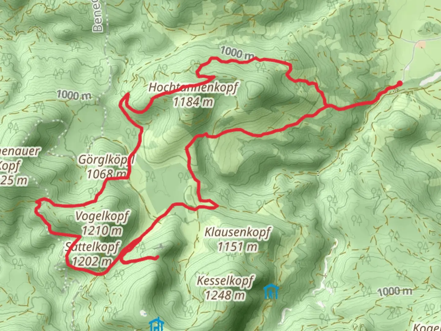 An image depicting the trail Waxenstein and Hochtannenkopf Loop and its surrounding area.