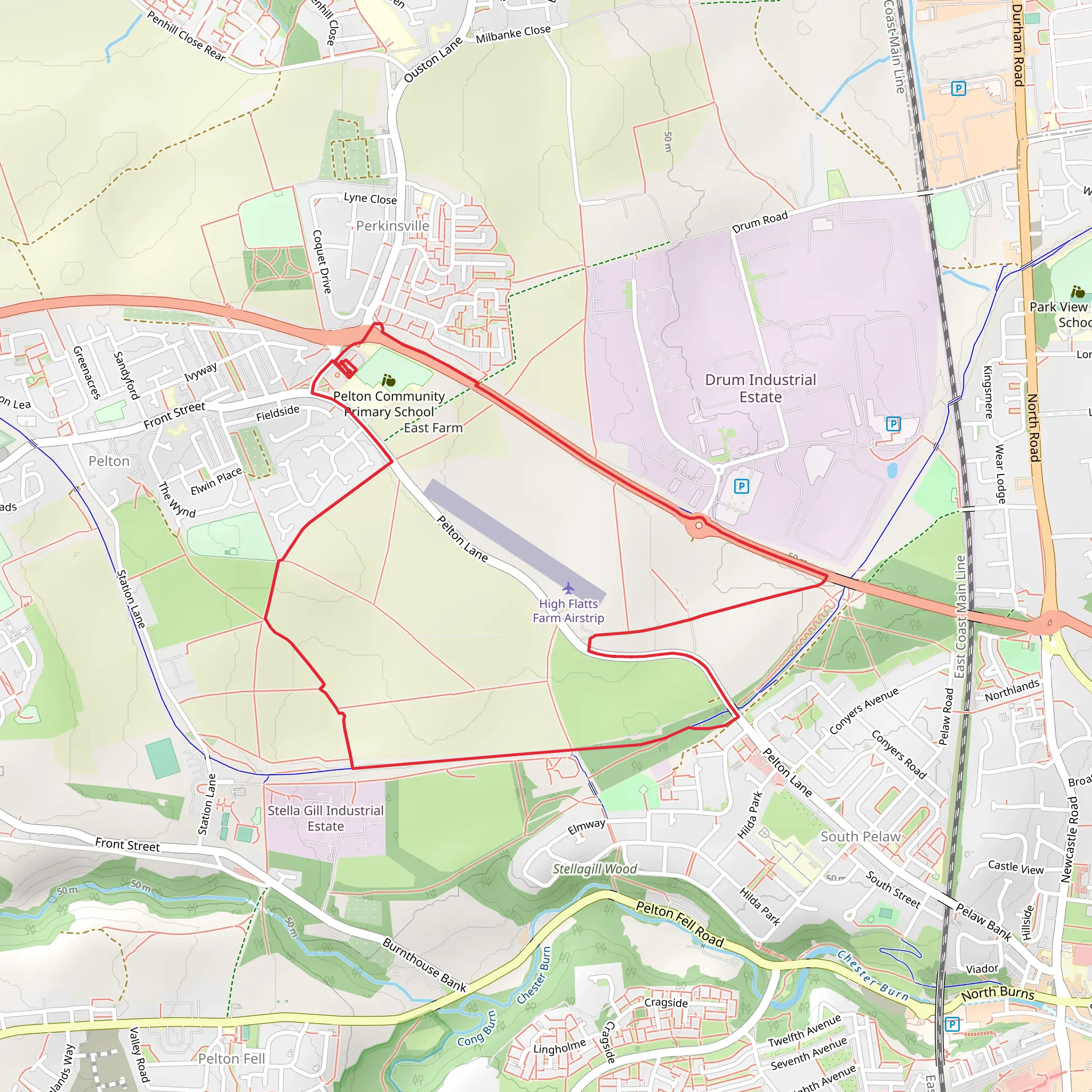 Pelton Country Park Loop mobile static map