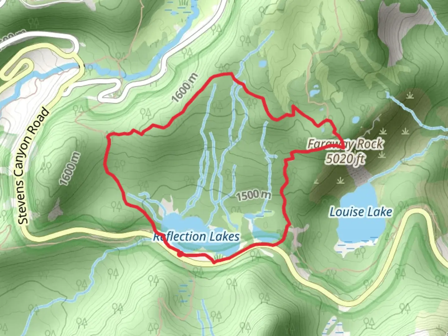 An image depicting the trail Low and High Lakes Trail and Wonderland Trail and its surrounding area.