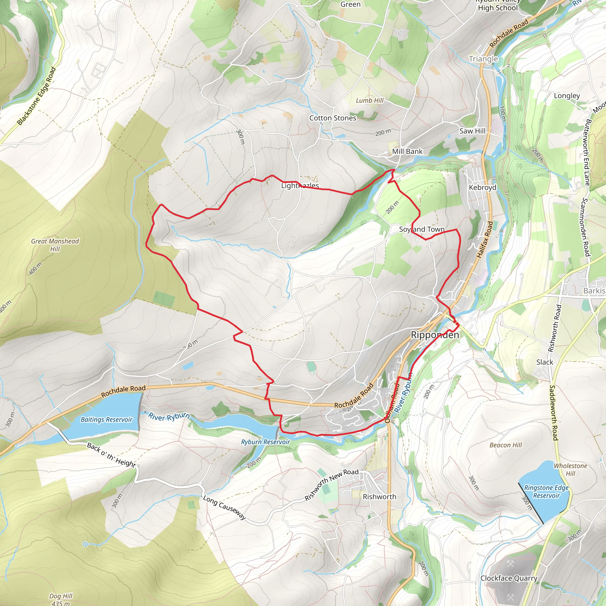 Ripponden and The Calderdale Way mobile static map