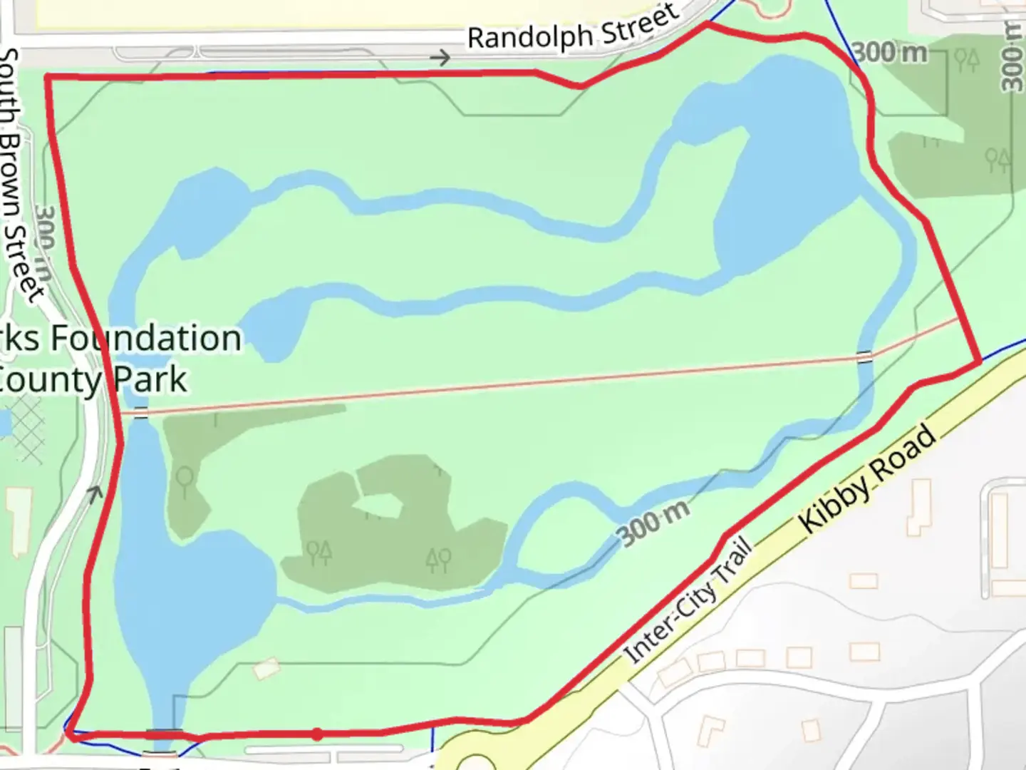 An image depicting the trail Sparks Foundation County Park Loop and its surrounding area.