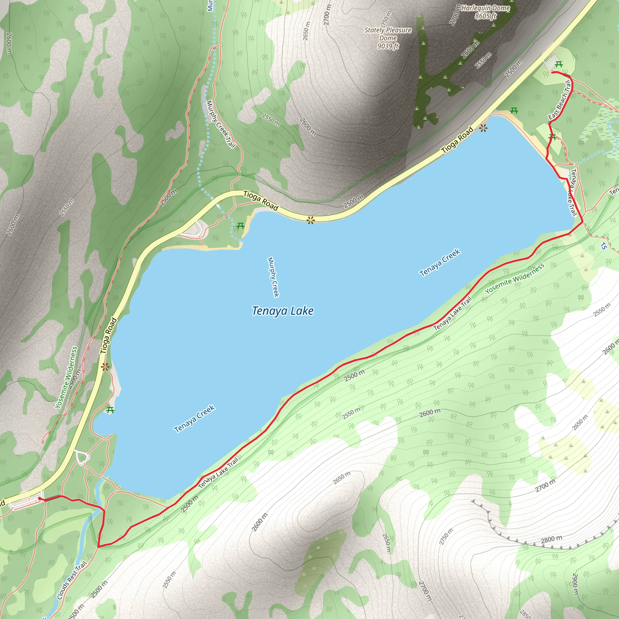 Tenaya Lake Out and Back mobile static map