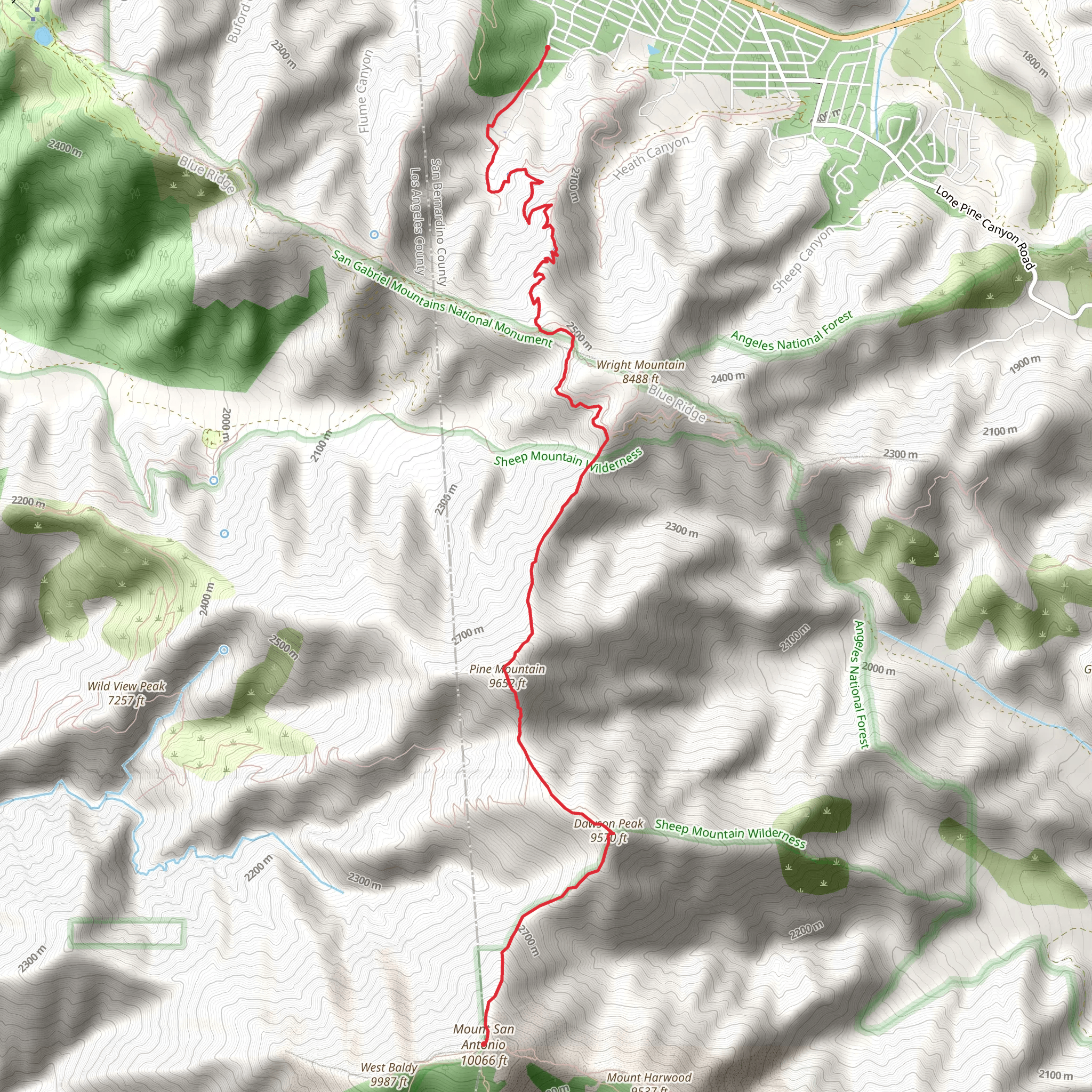 Wright Mountain, Pine Mountain, Dawson Peak and Mount San Antonia mobile static map