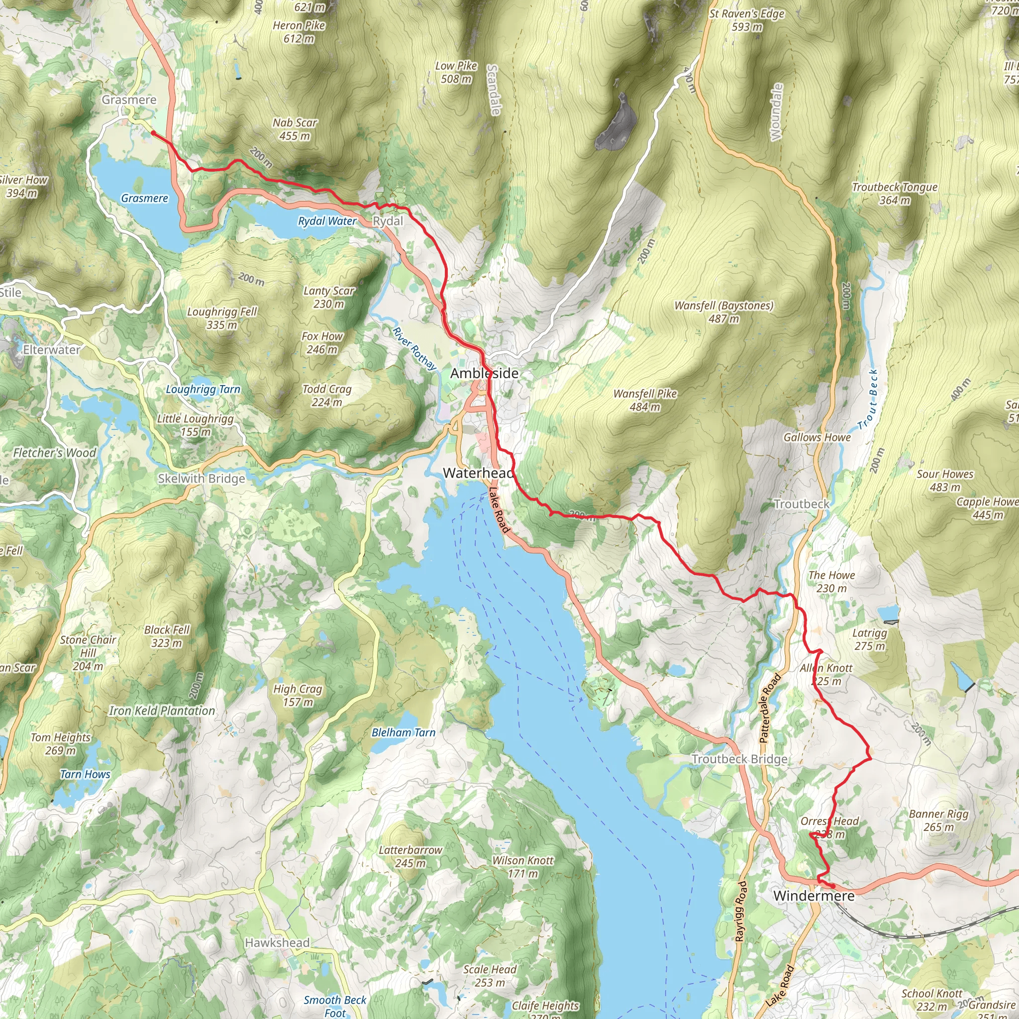 Windermere to Town End Walk mobile static map