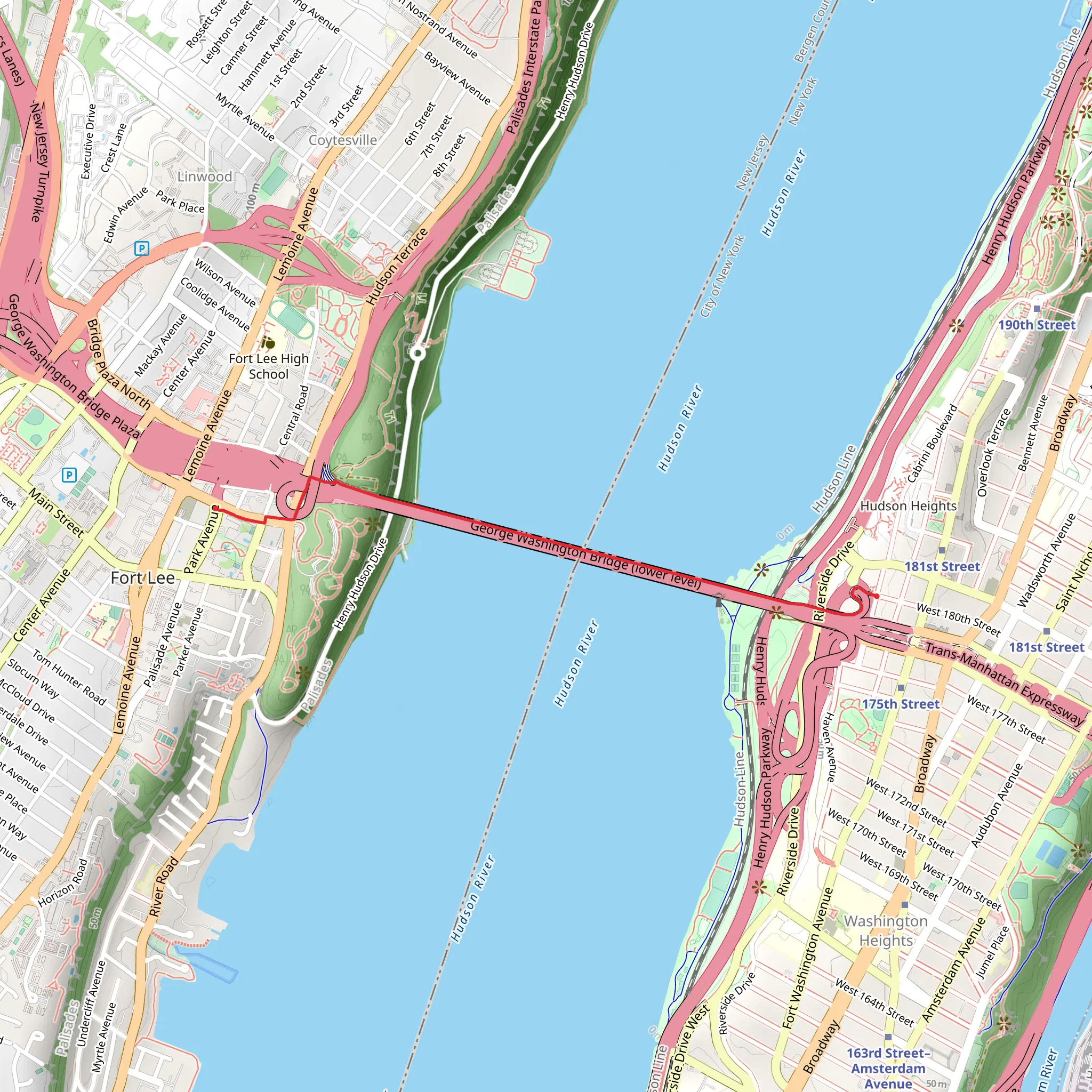 George Washington Bridge Northern Path mobile static map