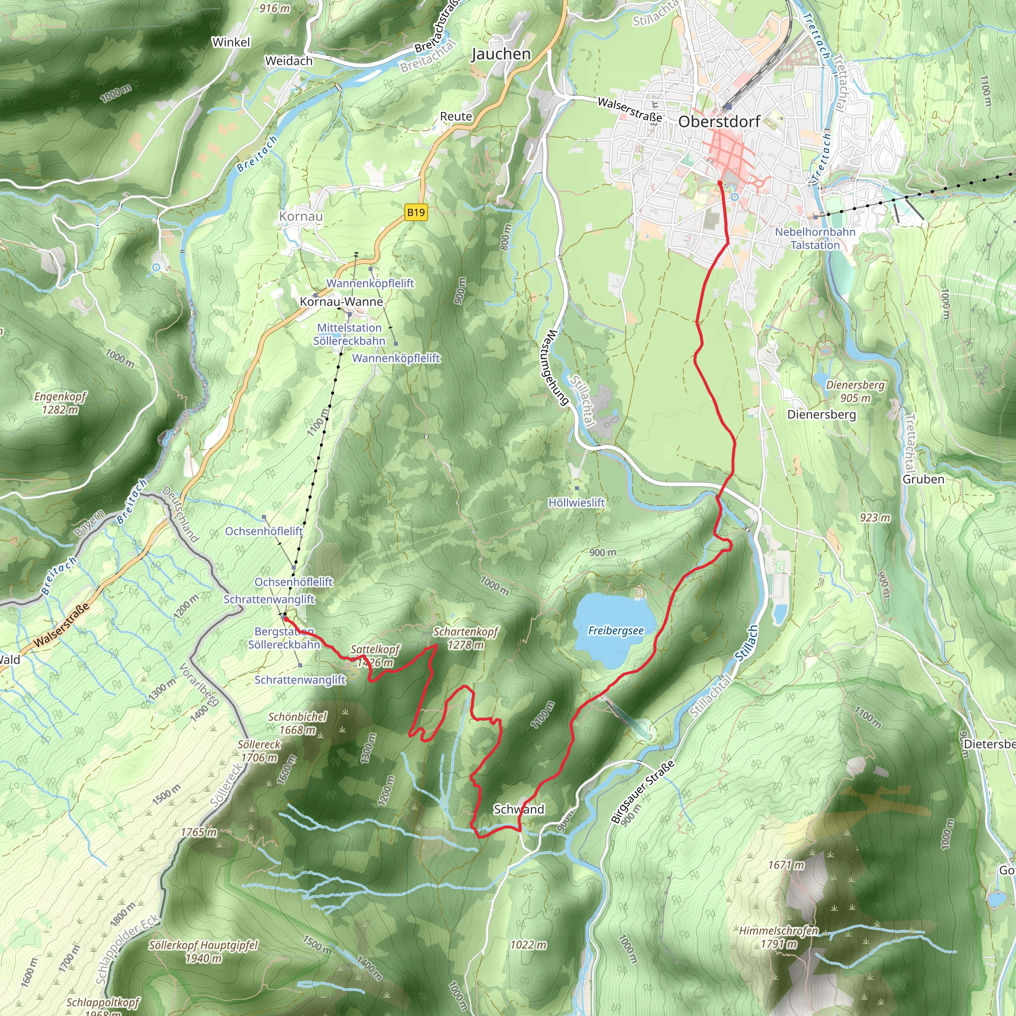 Oberstdorf to Berghaus via Oberallgaeuer Rundwanderweg mobile static map