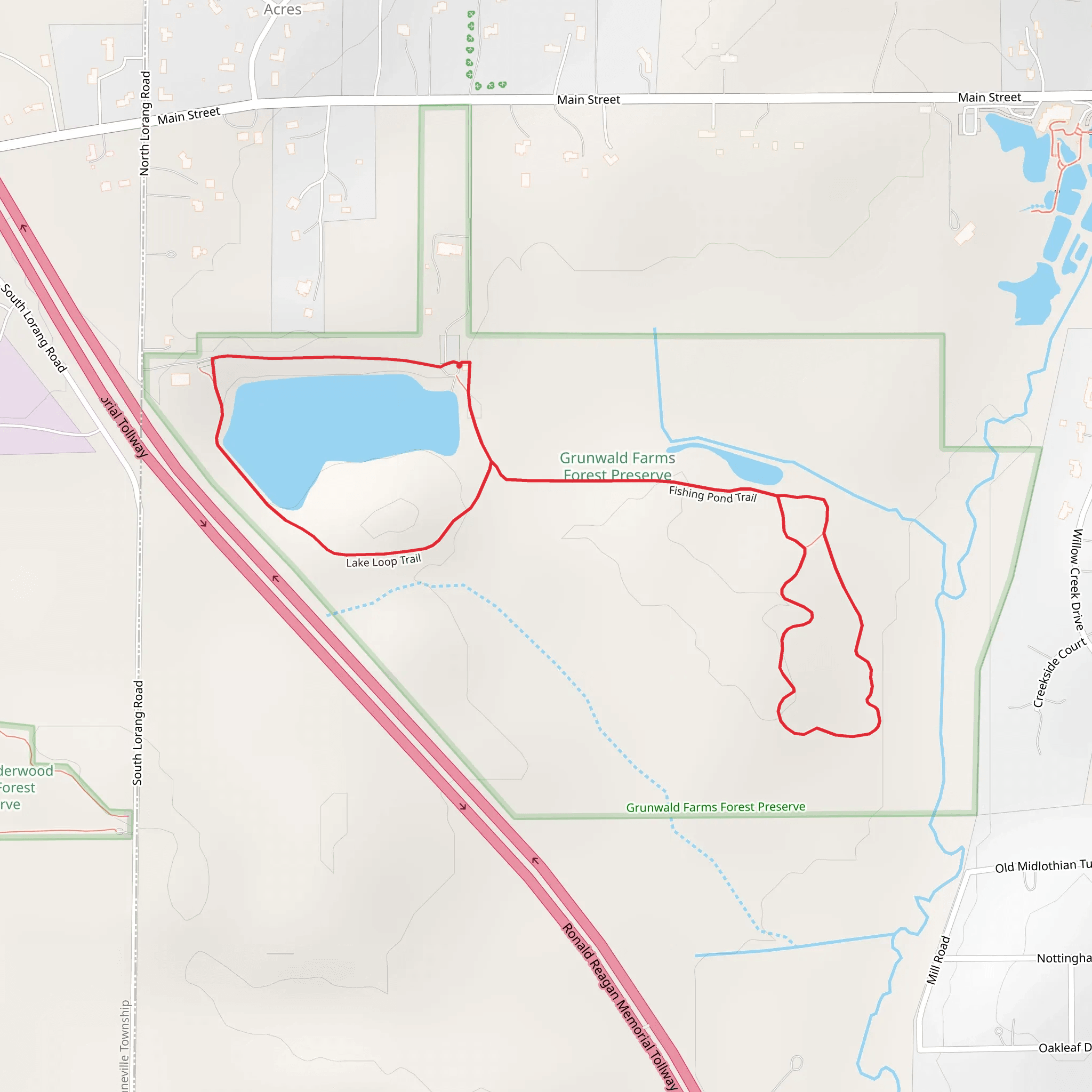 Lake Loop Trail, Fishing Pond Trail and Woodland Loop Trail mobile static map