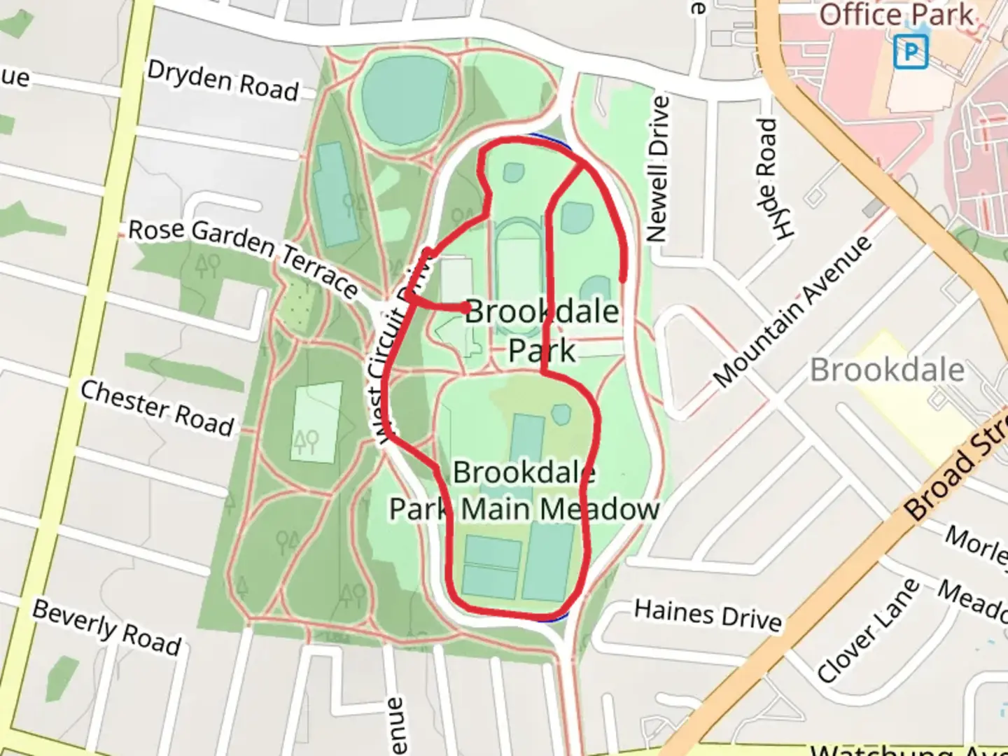 An image depicting the trail Brookdale Park Main Meadow Loop and its surrounding area.
