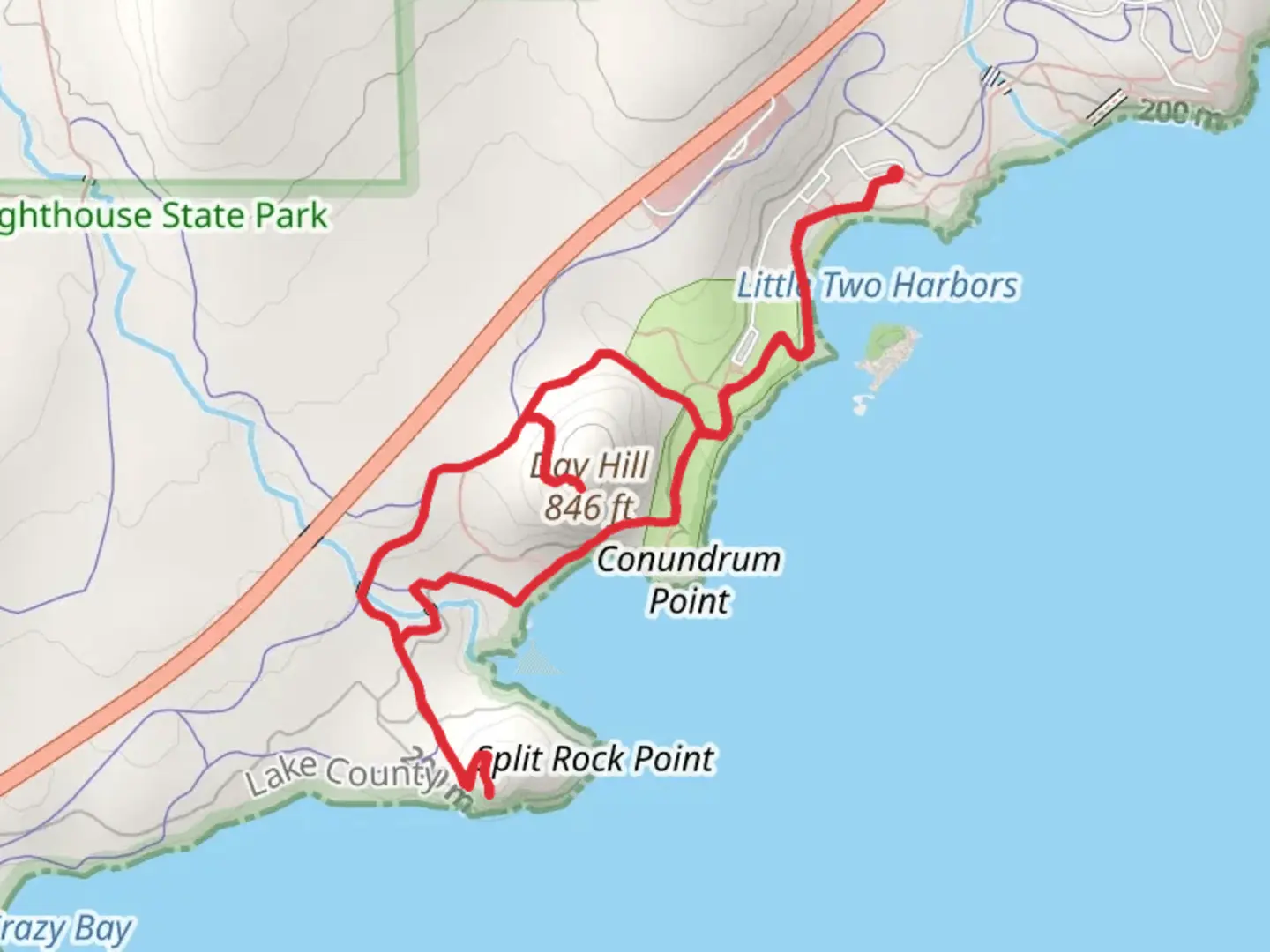 An image depicting the trail Day Hill Loop via Superior Hiking Trail and its surrounding area.