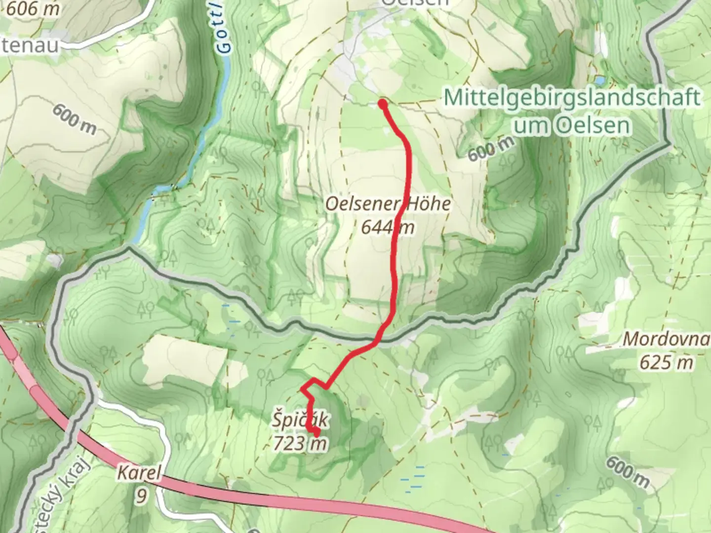 An image depicting the trail Špičák and Oelsener Höhe Walk and its surrounding area.