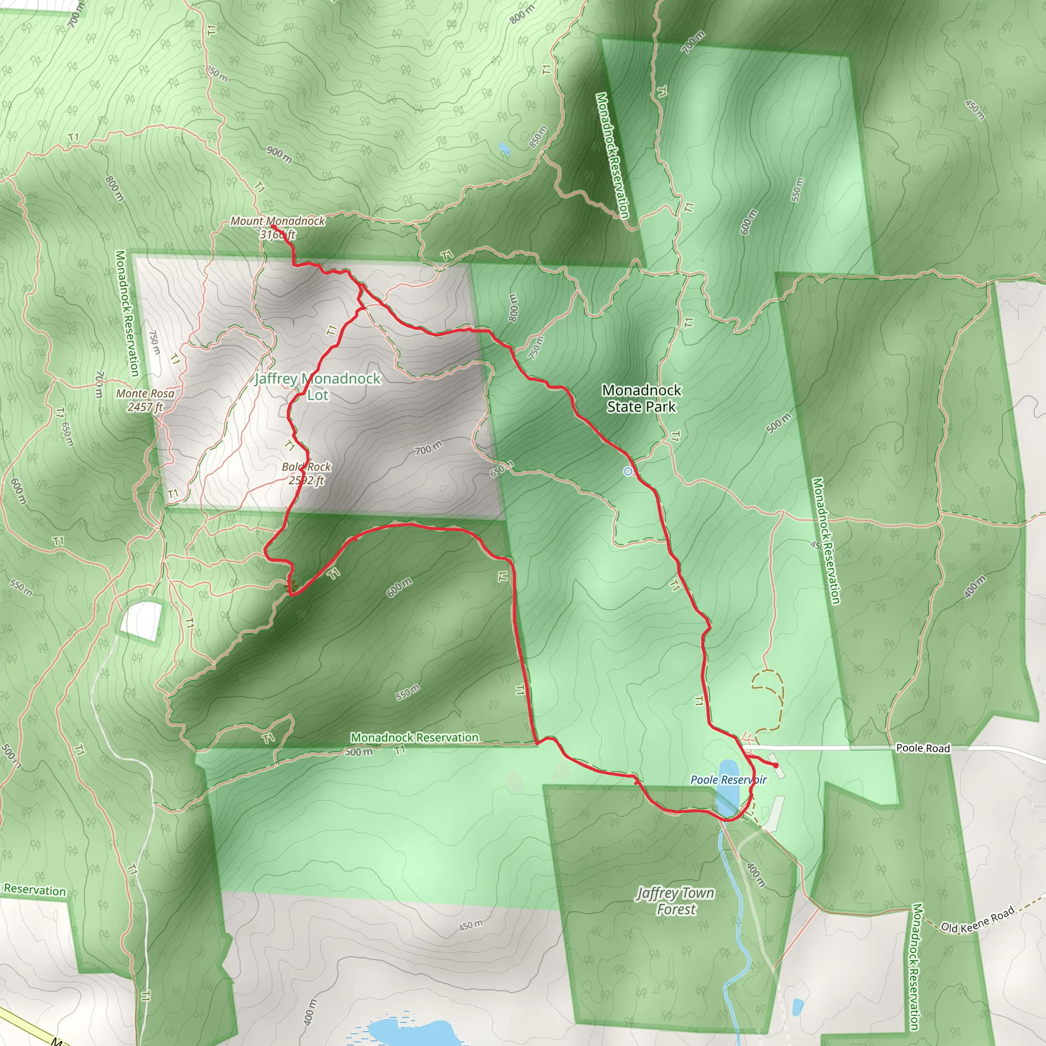 Mount Monadnock and Bald Rock Loop via Poole Reservoir mobile static map