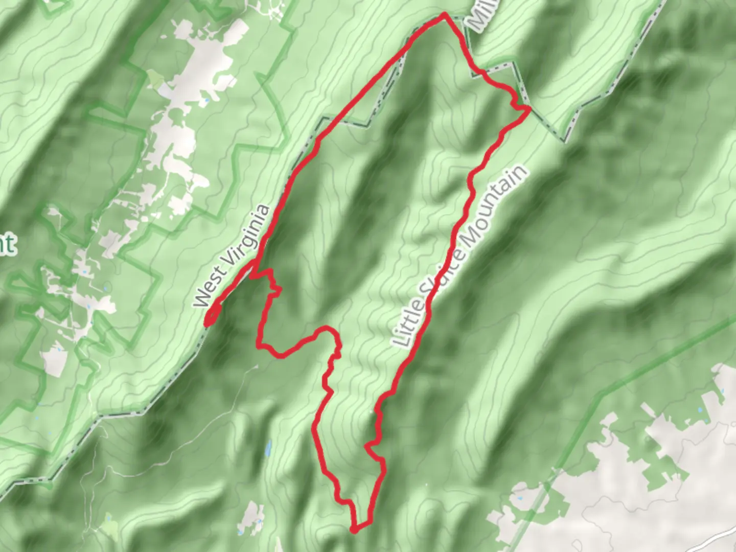 An image depicting the trail Big Schloss, Mill Mountain, Sugar Knob and Little Schloss Loop and its surrounding area.