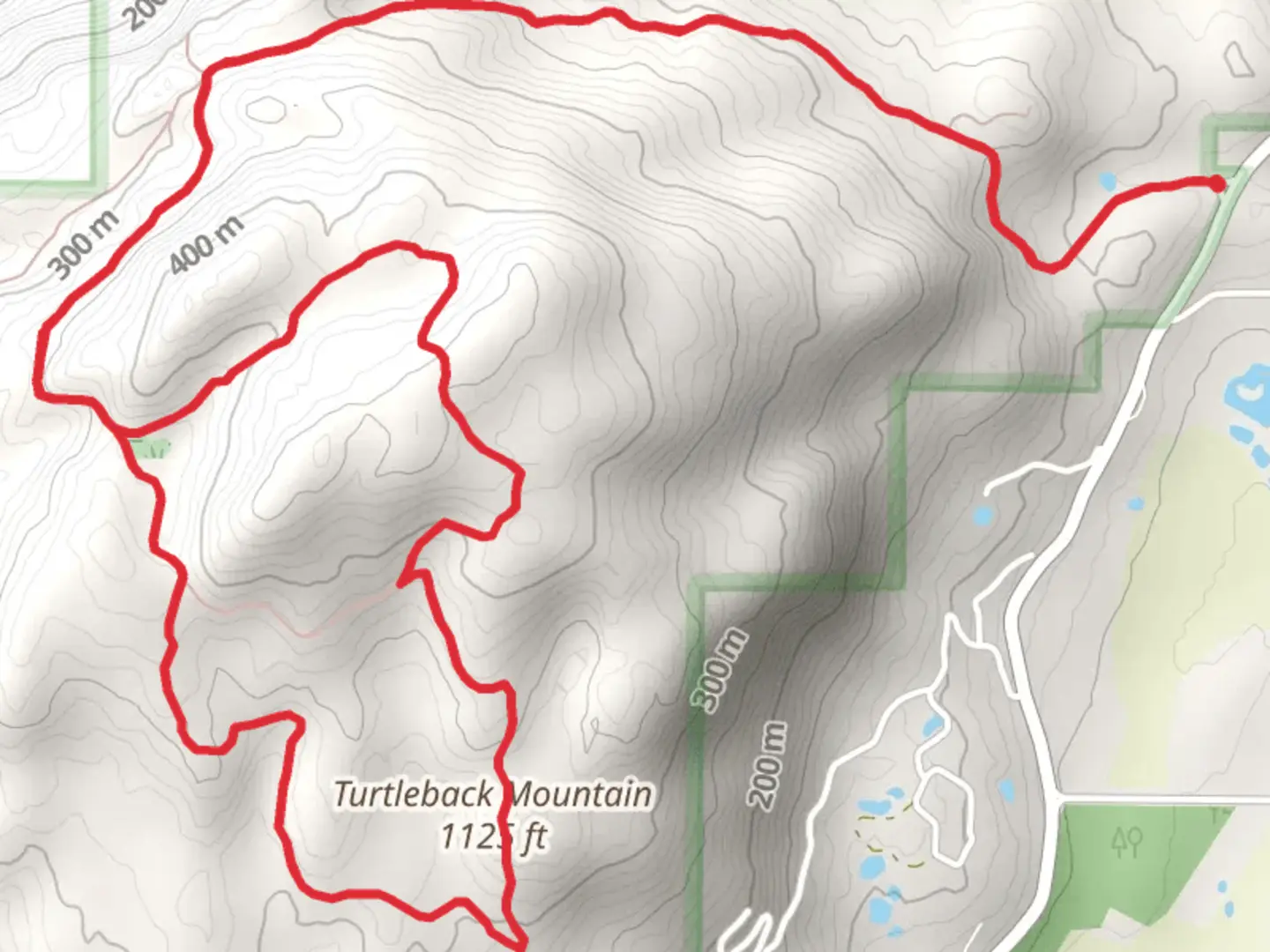 An image depicting the trail Turtleback Mountain Preserve Loop and its surrounding area.