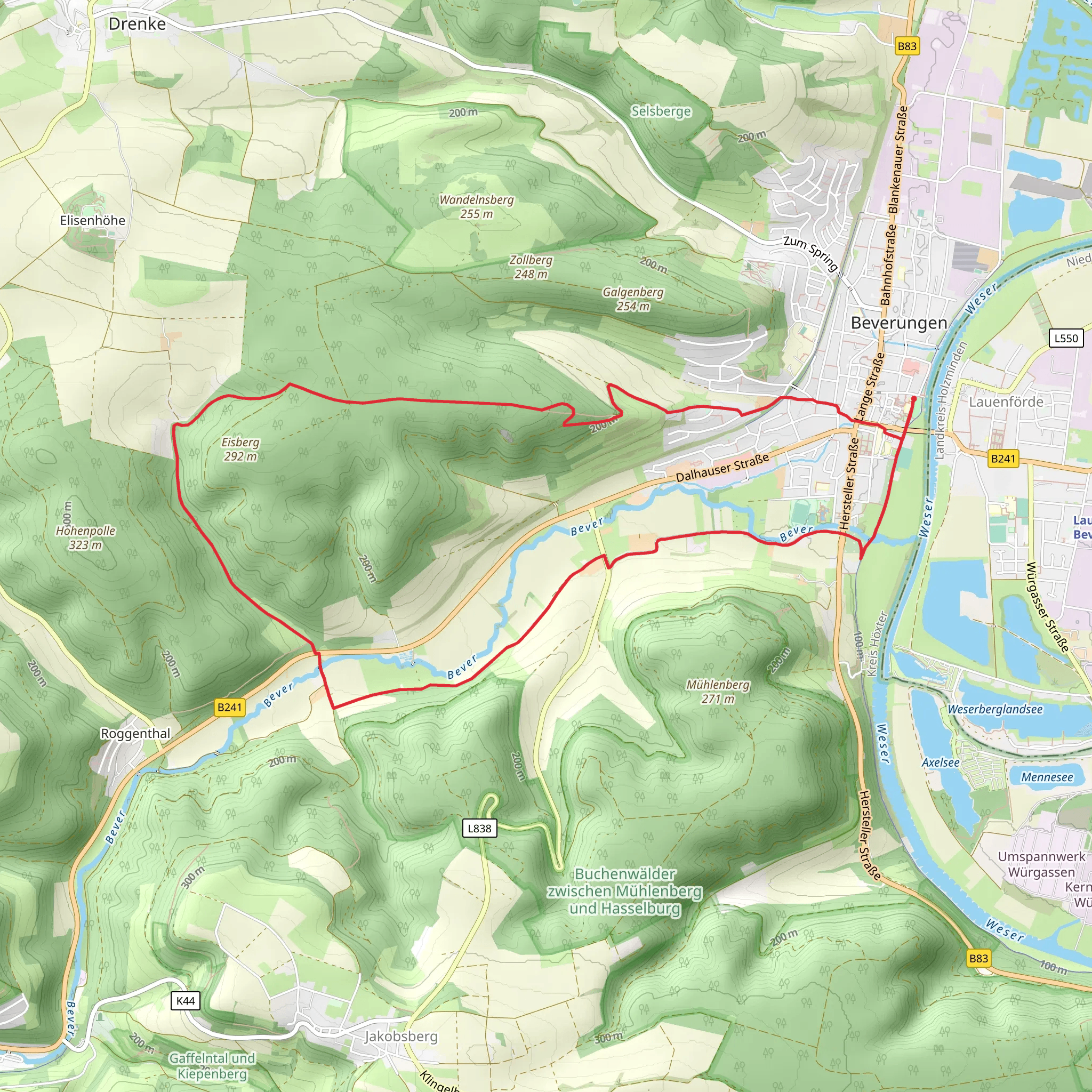 Beverungen and Galgenberg Eisberg Weg mobile static map