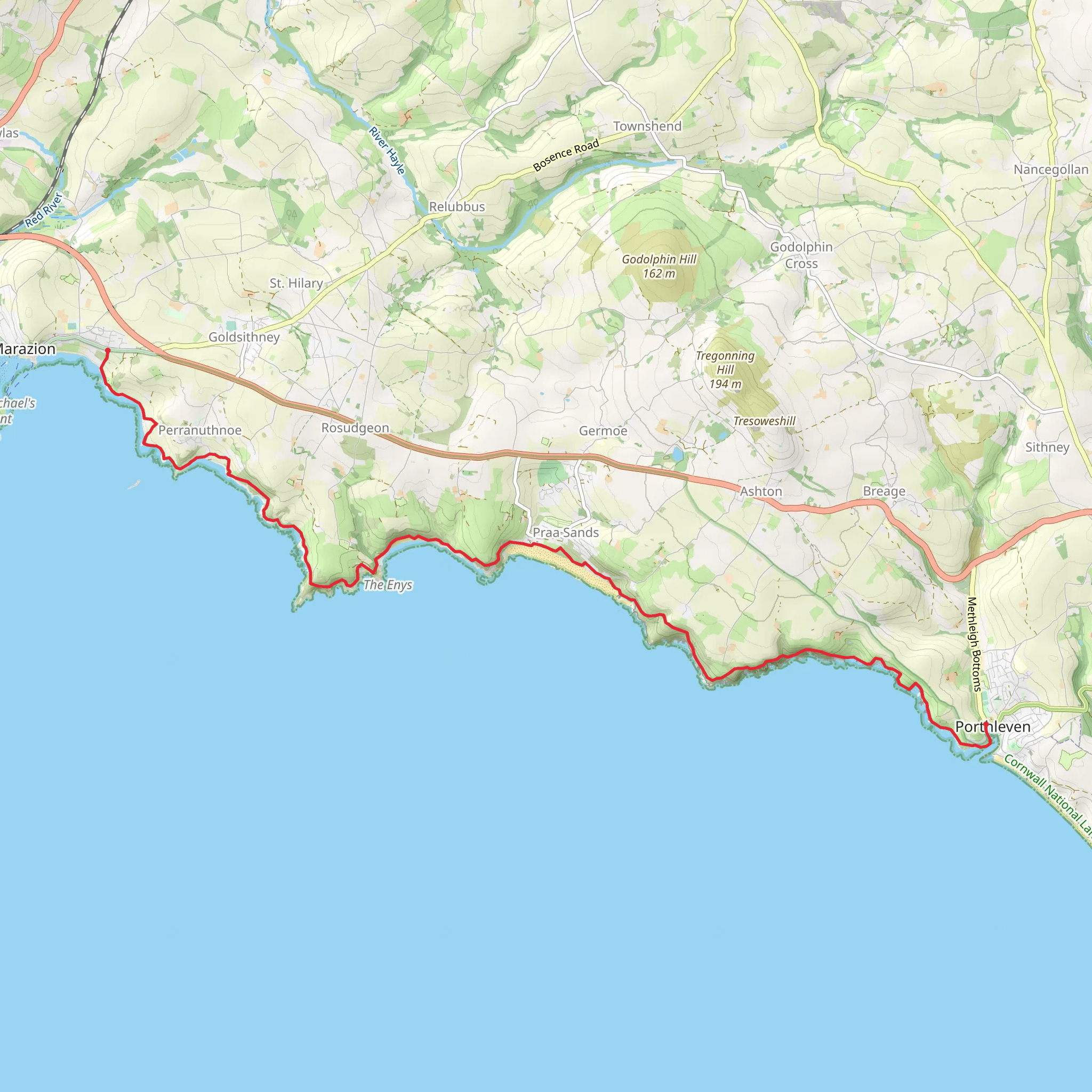 Marazion to Porthleven Walk mobile static map