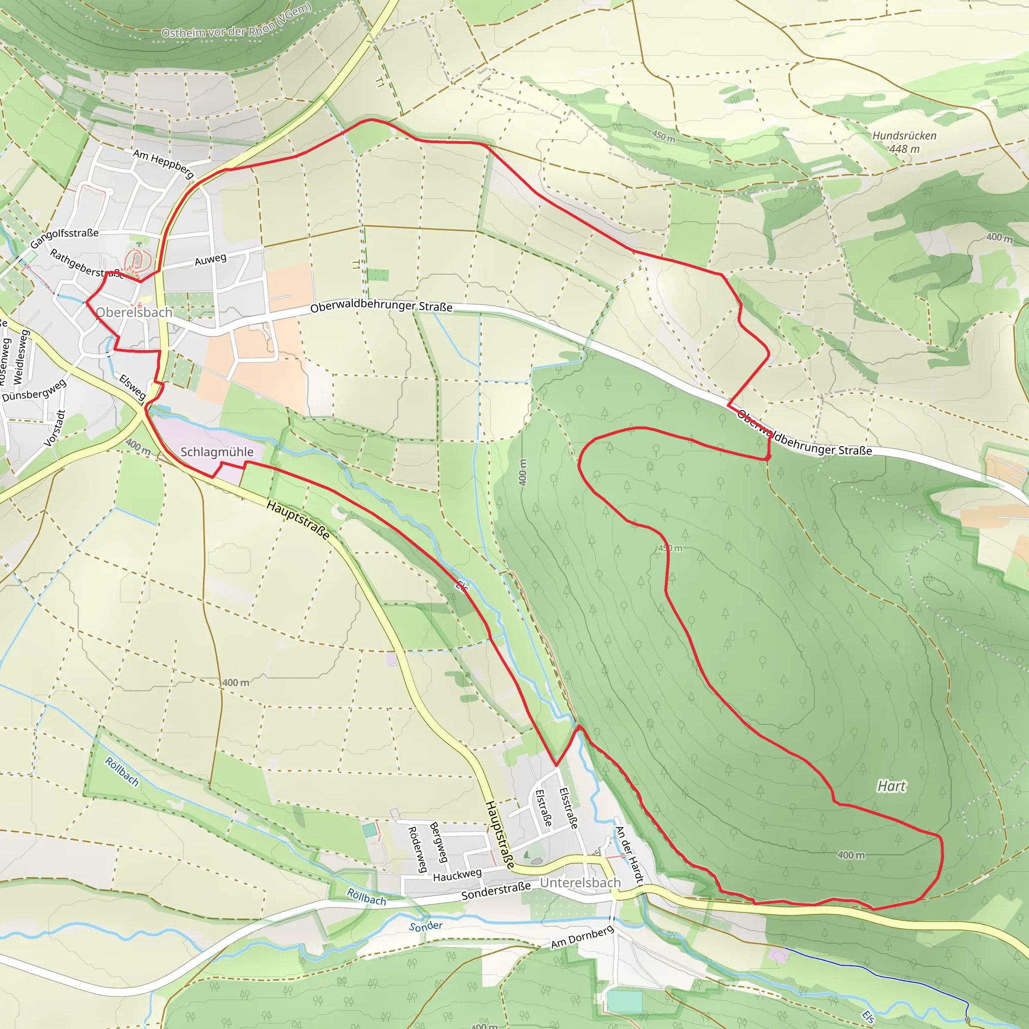 Heidelsteinweg, Schweinfurter Haus Weg and Rhoen Rundweg Oberelsbach Loop mobile static map