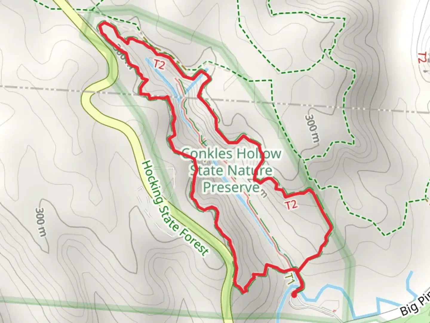 An image depicting the trail Conkles Hollow Rim Trail and its surrounding area.