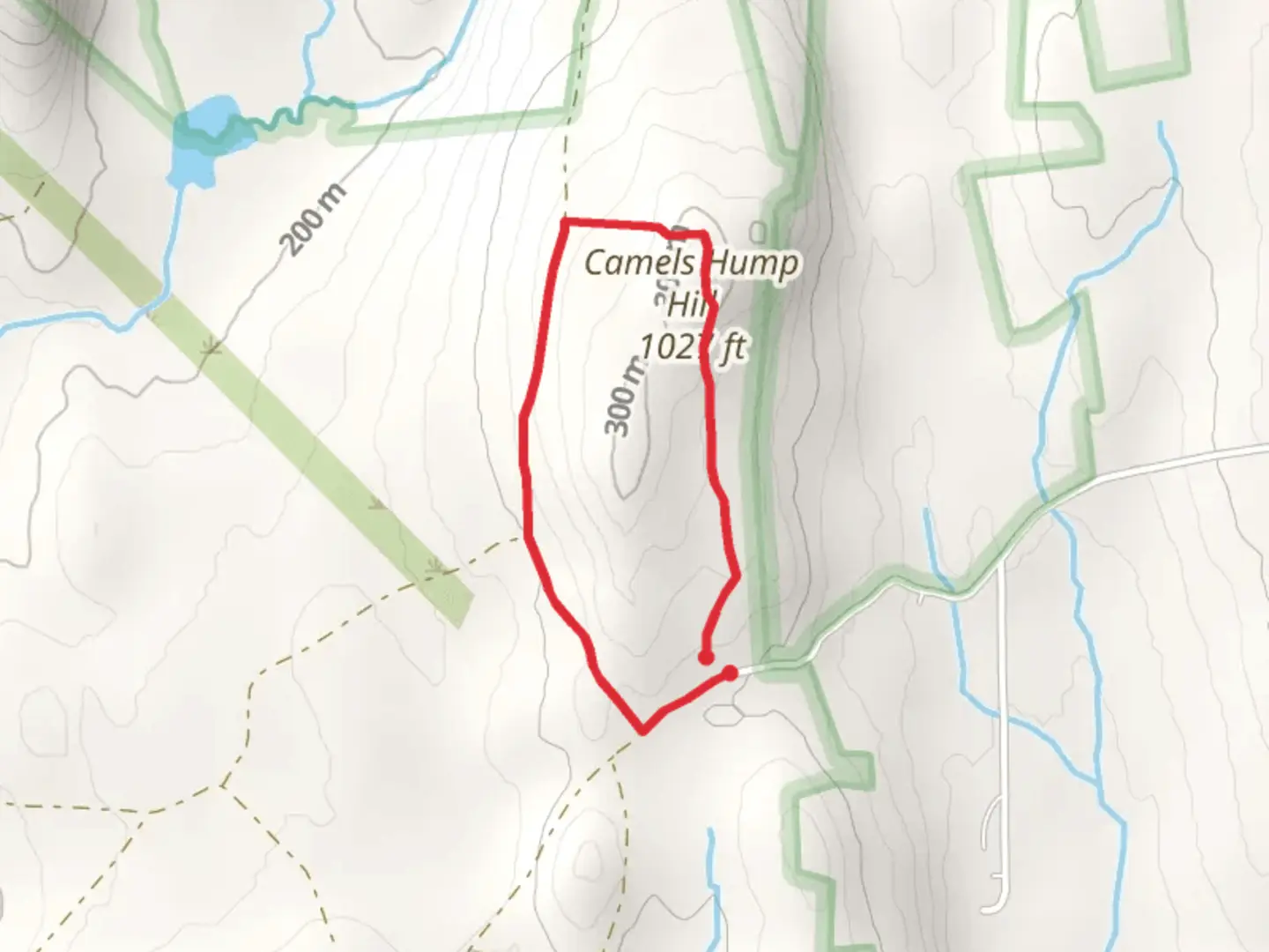 An image depicting the trail Camel Hump Hill Loop and its surrounding area.