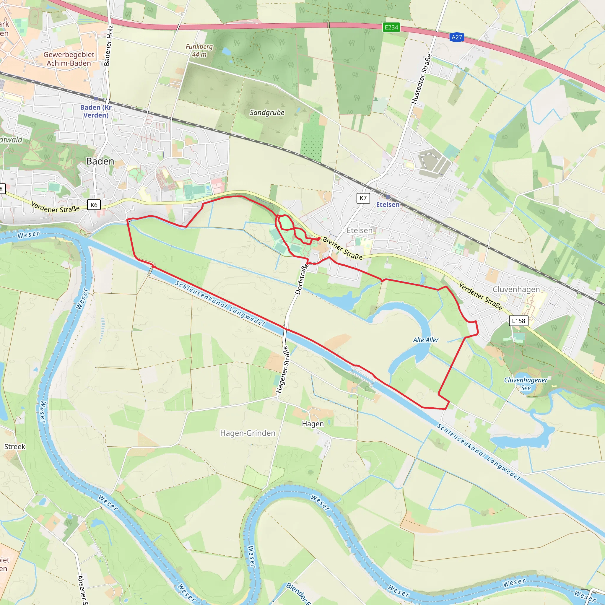 Schlosspark Etelsen and Alte Aller Loop mobile static map