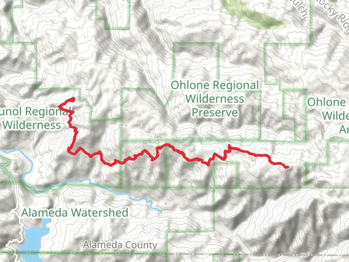 An image depicting the trail Vista Grande - Rose Peak - Ohlone Wilderness Trail and its surrounding area.