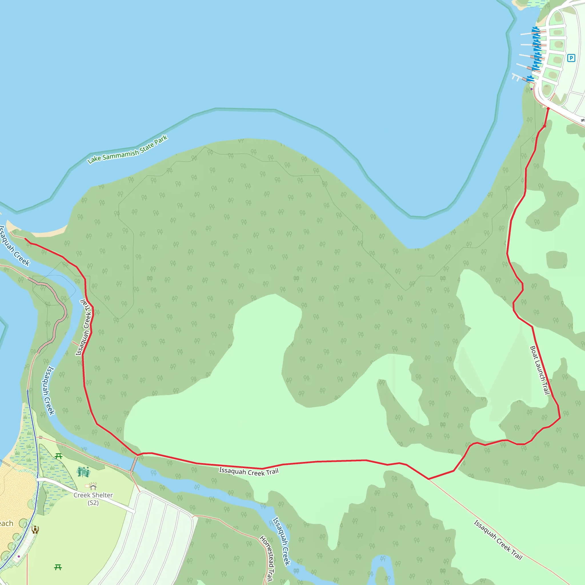 Boat Launch Trail and Issaquah Creek Trail mobile static map
