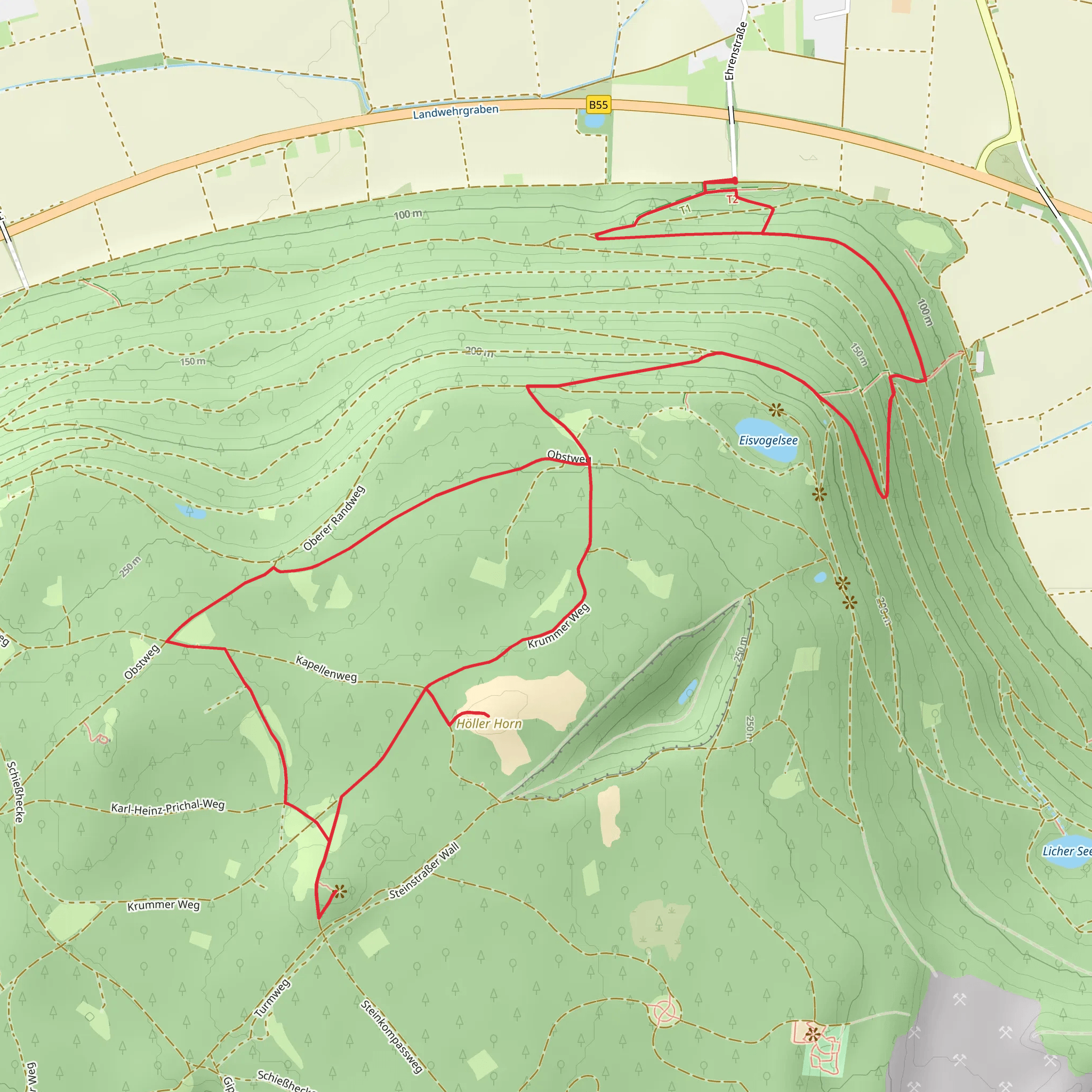 Höller Horn and Roemerturm via Arnold Mock Weg mobile static map