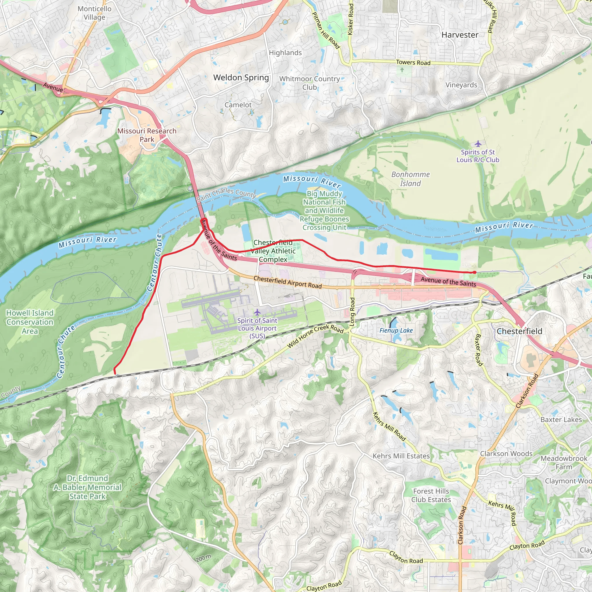 Monarch-Chesterfield Levee Trail mobile static map