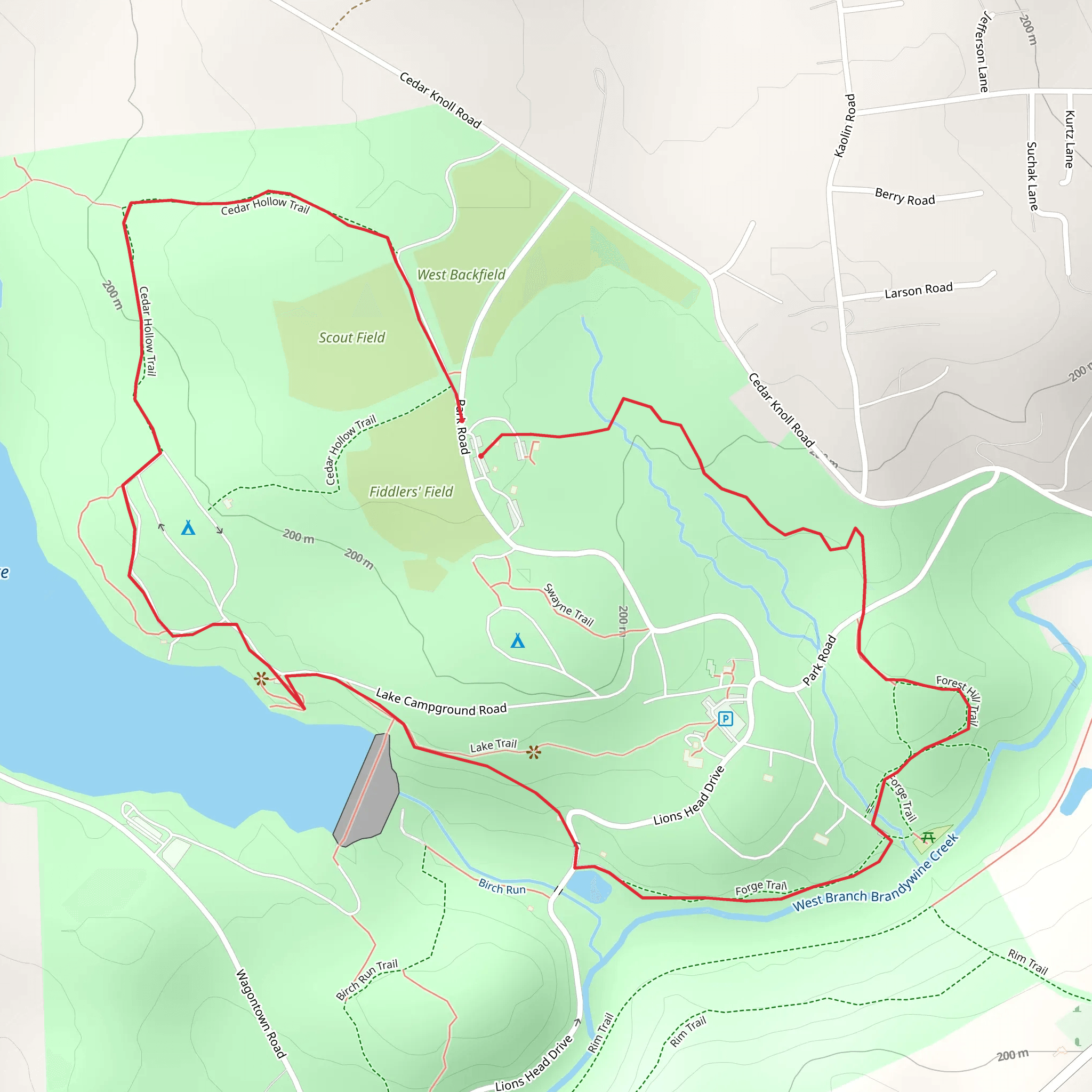 Hibernia County Park and Chambers Lake Loop mobile static map