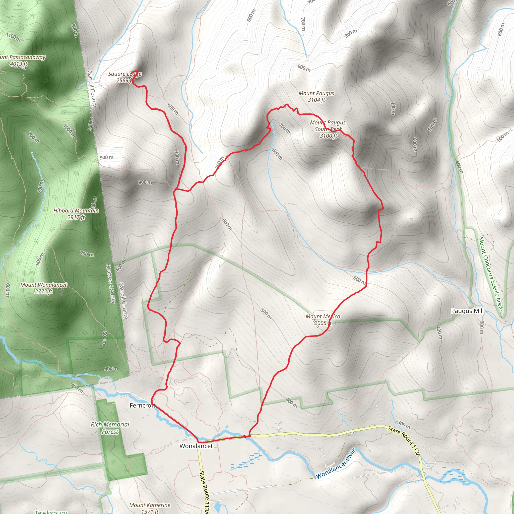 Mount Mexico, Paugus and Square Ledge Loop - Wonalancet mobile static map