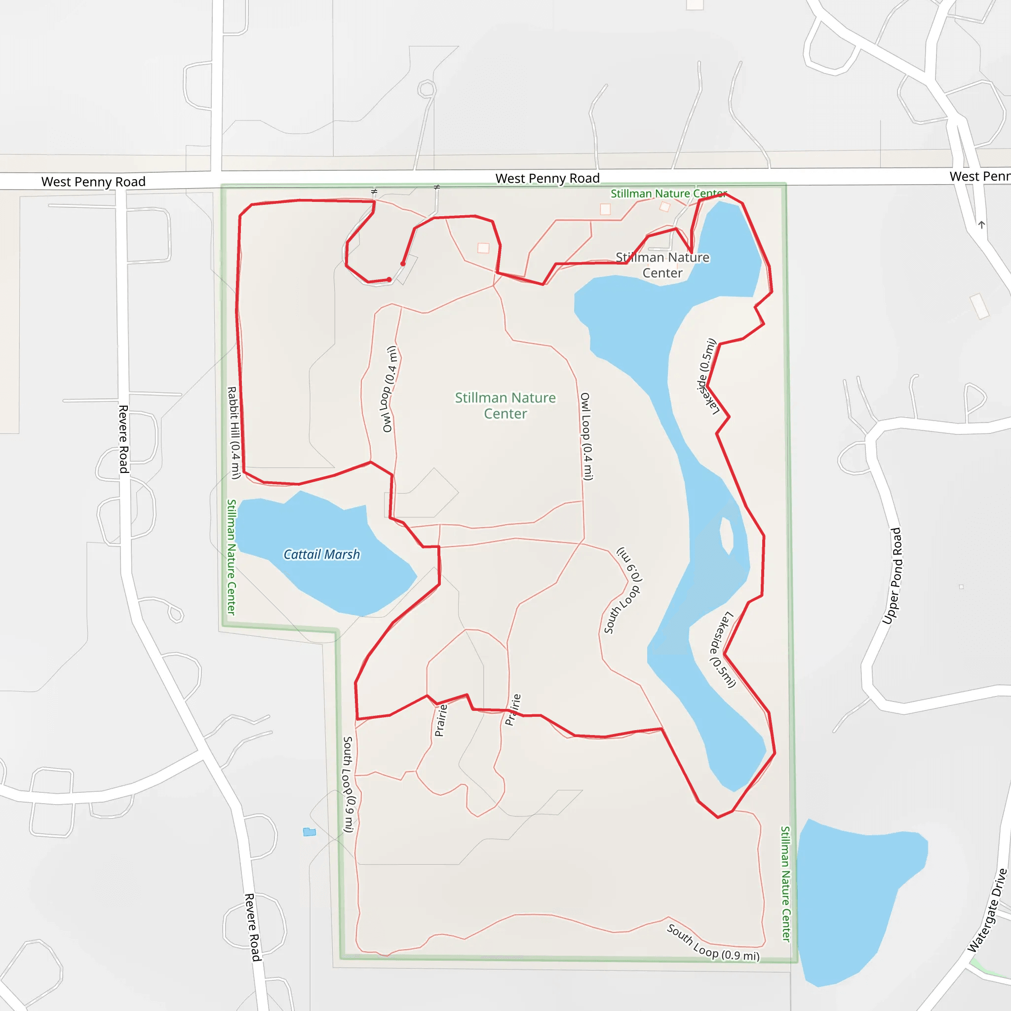 Cattail Marsh via Rabbit Hill and Lakeside Loop mobile static map