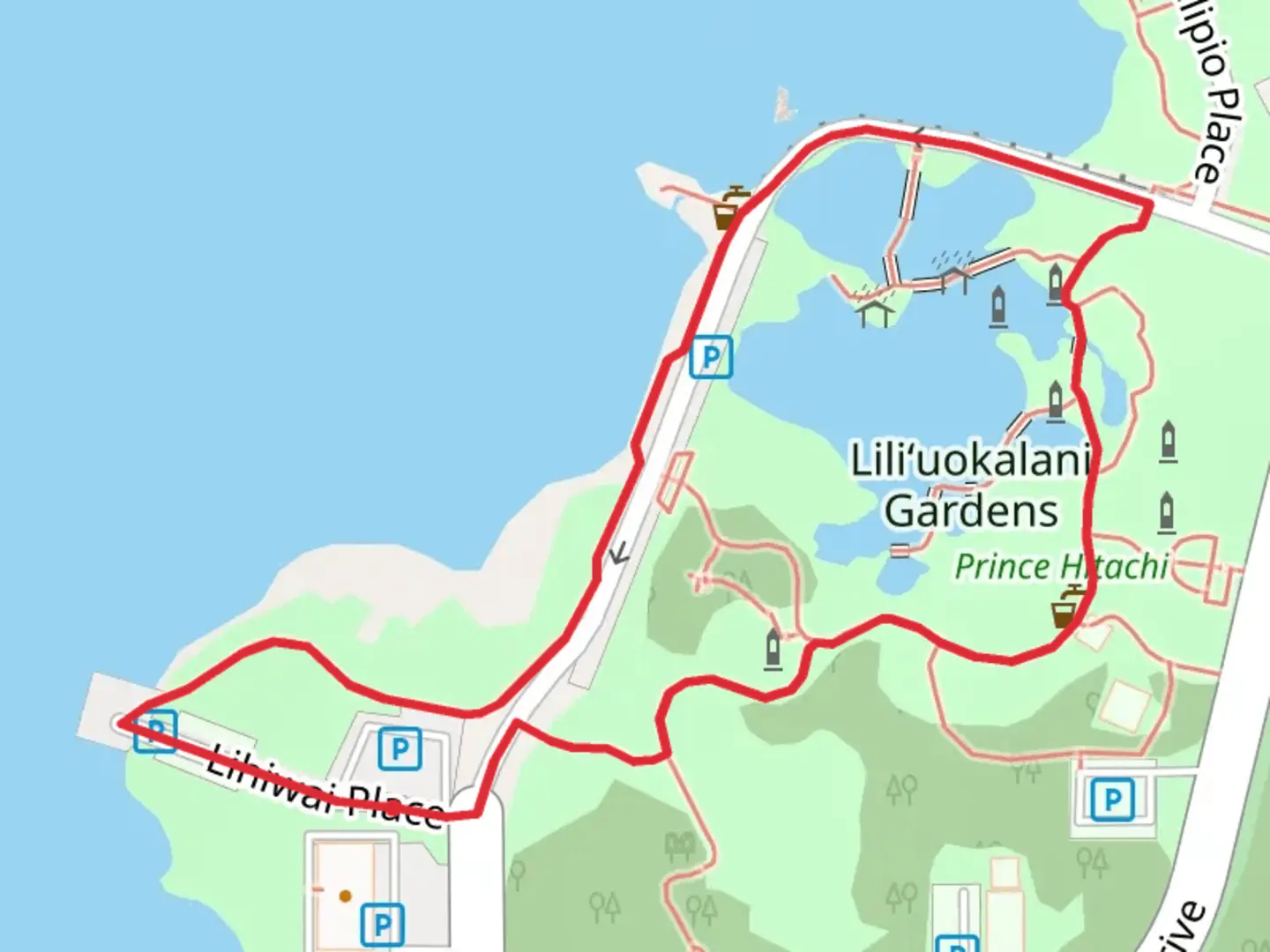 An image depicting the trail Waihonu Pond Loop and its surrounding area.